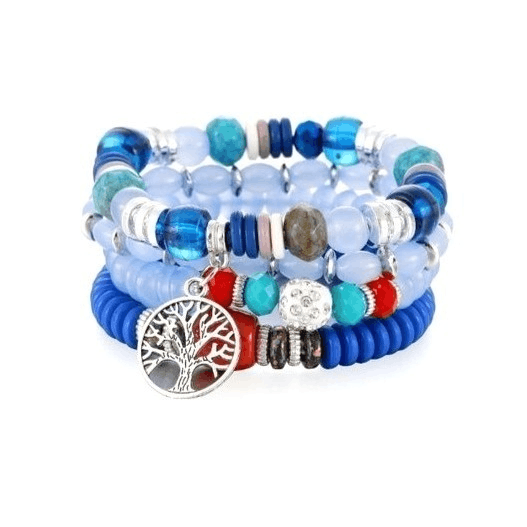 Jewelry Set of 4 Boho Silver Beaded Tree of Life Stretch Bracelets ...