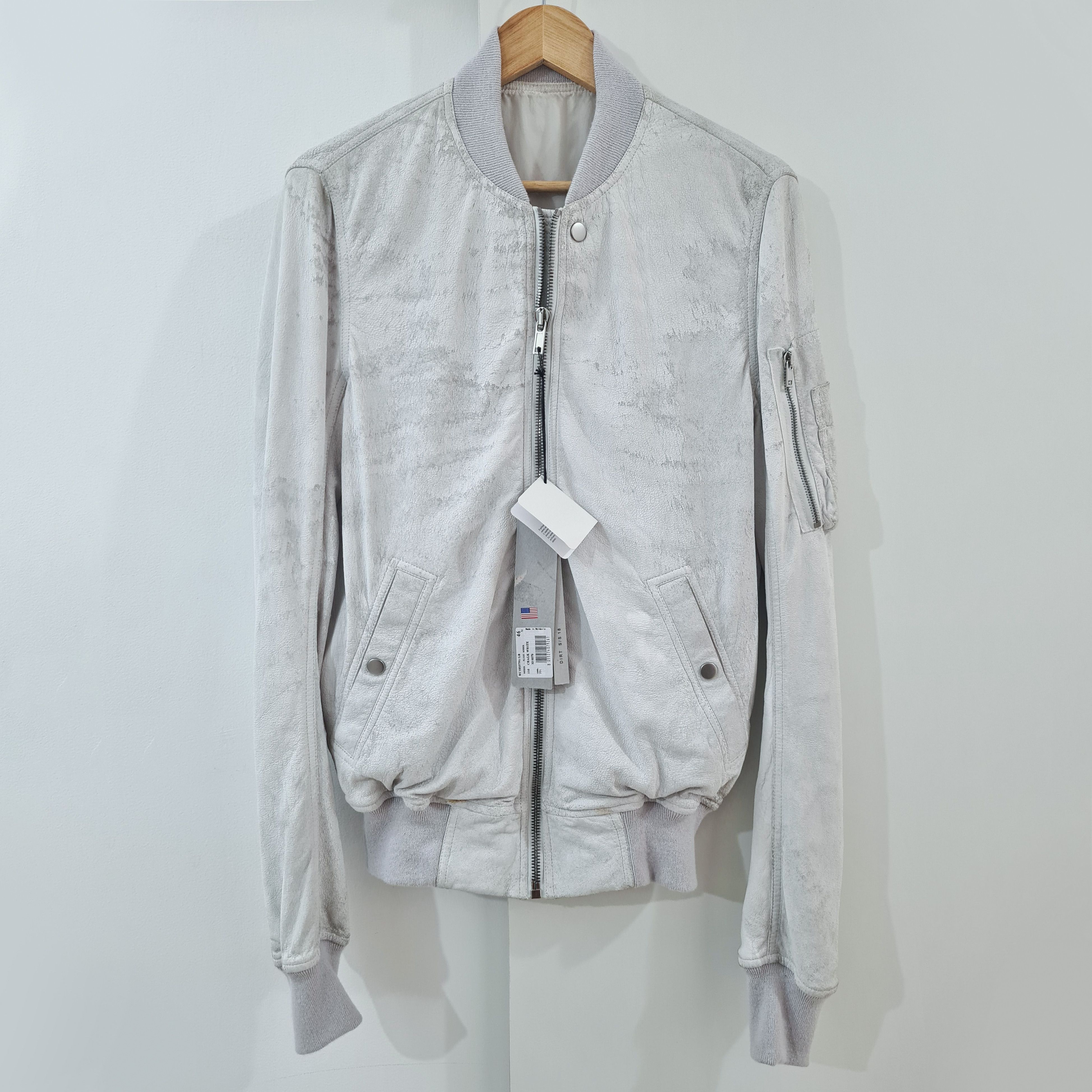 Rick Owens Chalk White Bomber Jacket in Blistered Lamb Leather MA-1 OBO Size US S / EU 44-46 / 1 - 2 Thumbnail