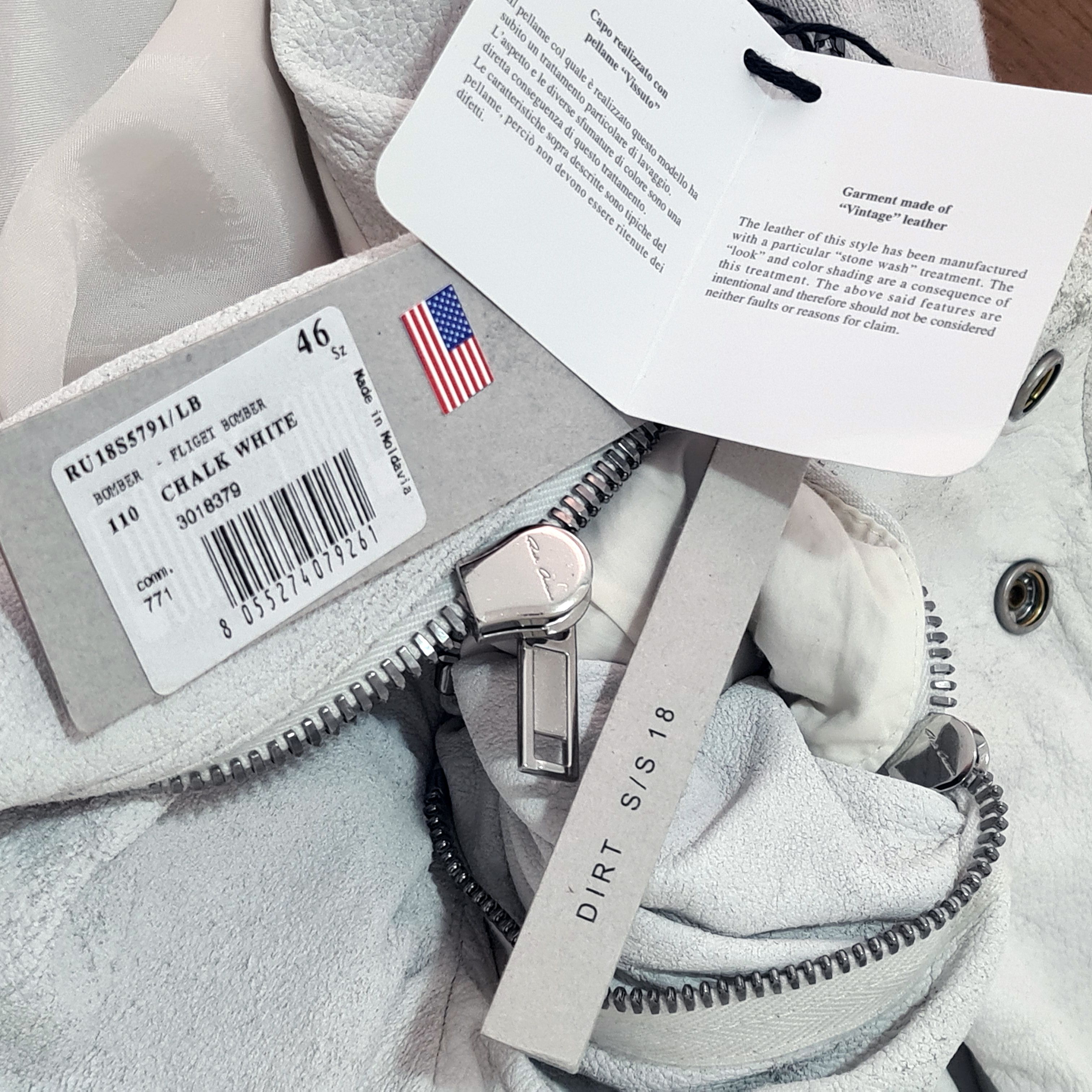 Rick Owens Chalk White Bomber Jacket in Blistered Lamb Leather MA-1 OBO Size US S / EU 44-46 / 1 - 8 Thumbnail