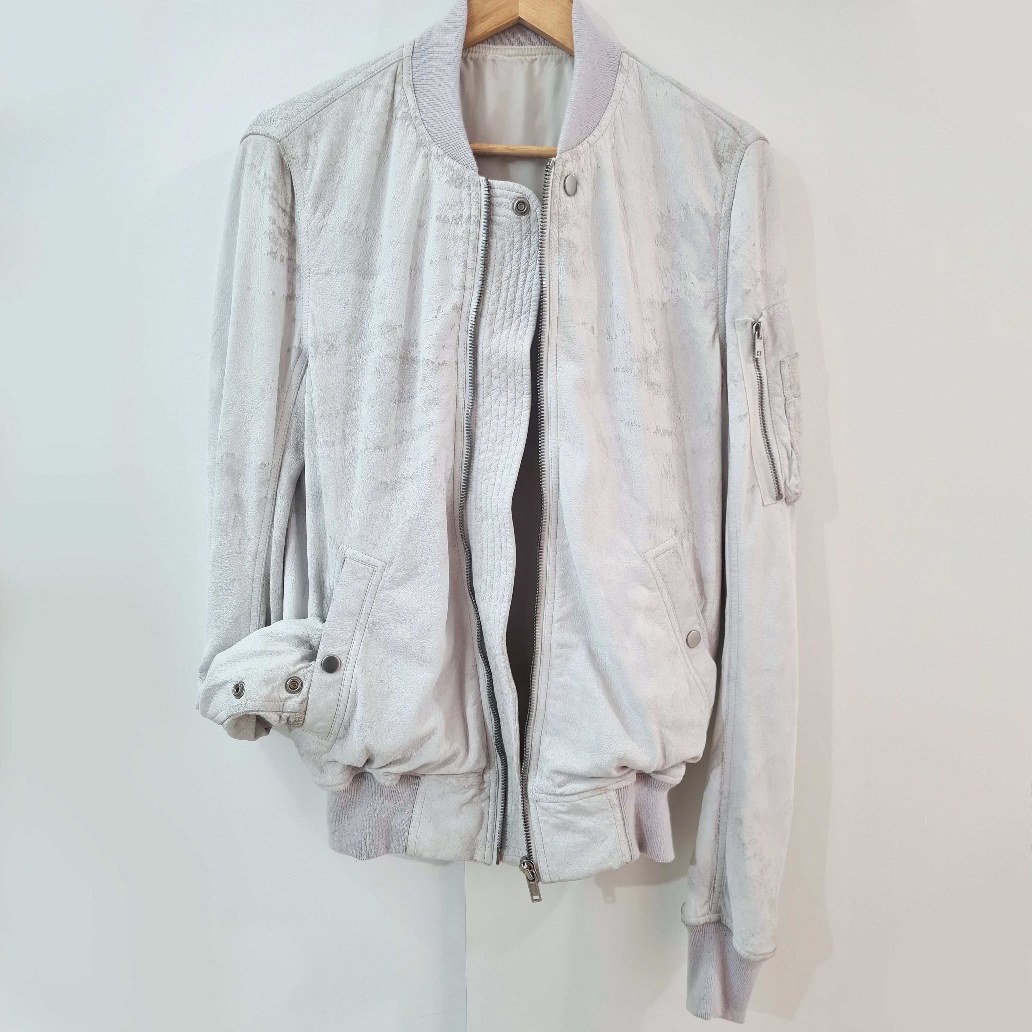 Rick Owens Chalk White Bomber Jacket in Blistered Lamb Leather MA-1 OBO Size US S / EU 44-46 / 1 - 6 Thumbnail