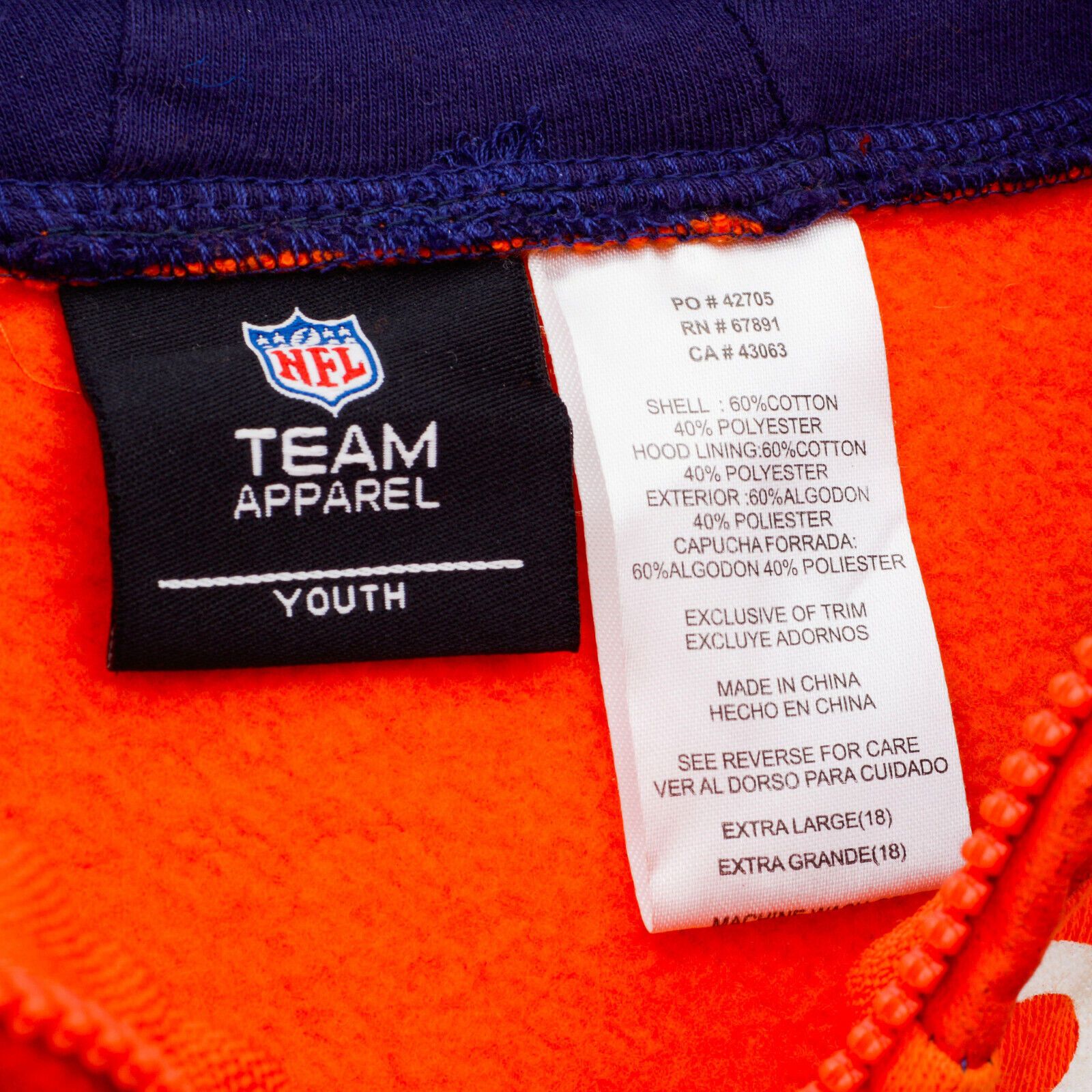 NFL Denver Broncos Youth XL Boys Hoodie Jumper Sweatshirt Jacket Size US XXS / EU 40 - 6 Thumbnail