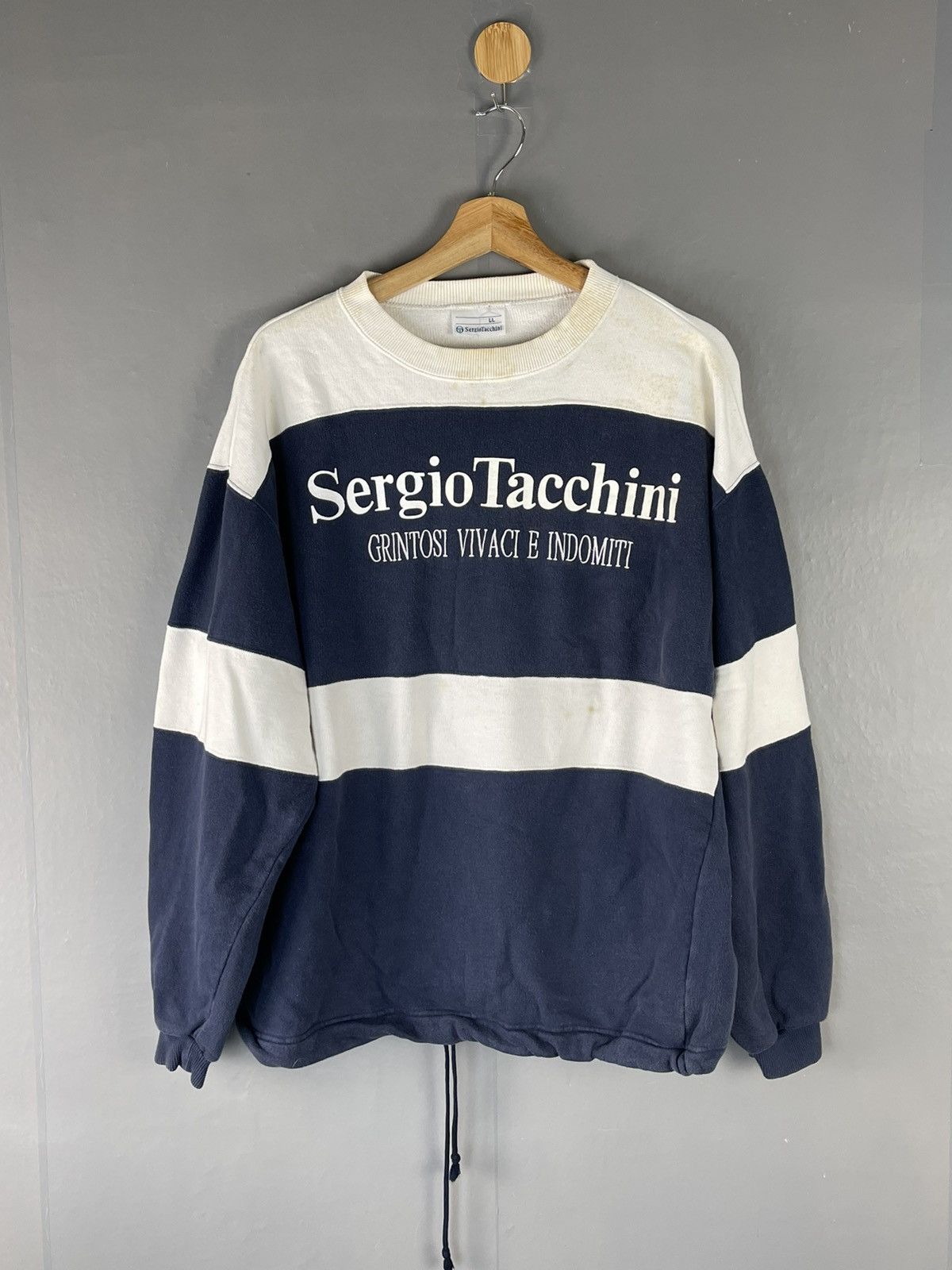 image of Vintage Sergio Tacchini Sweatshirts Nice Design in Navy/White, Men's (Size XL)