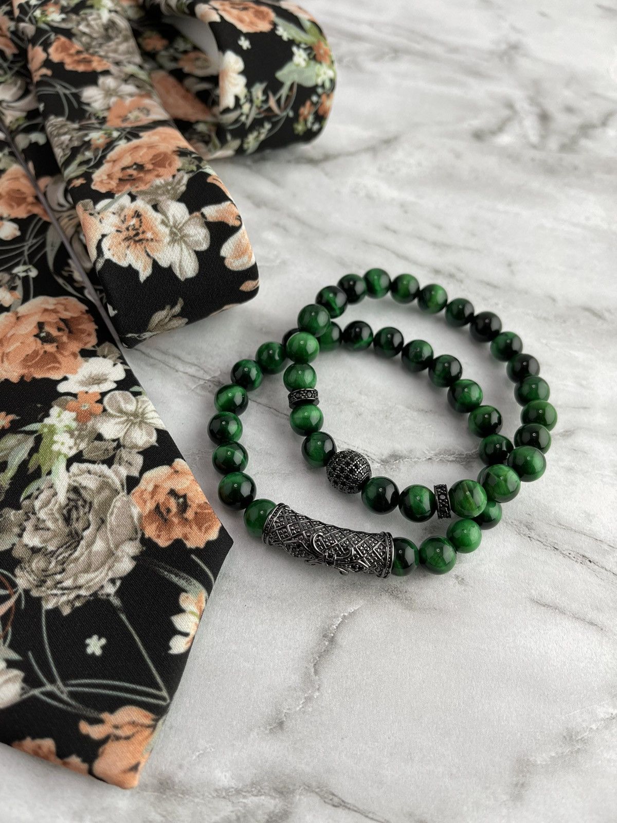Jewelry Green Tiger Eye Stone 2 Pc. Bead Bracelet Size ONE SIZE - 2 Thumbnail