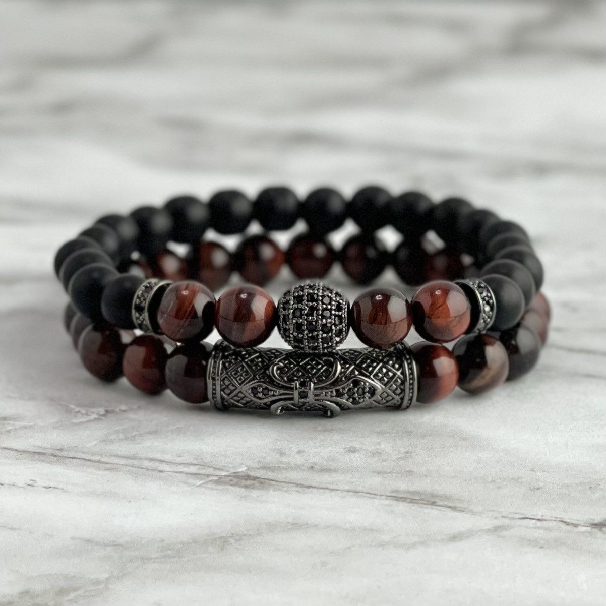 Jewelry Red Tiger Eye Stone 2 Pc. Bead Bracelet Size ONE SIZE - 1 Thumbnail
