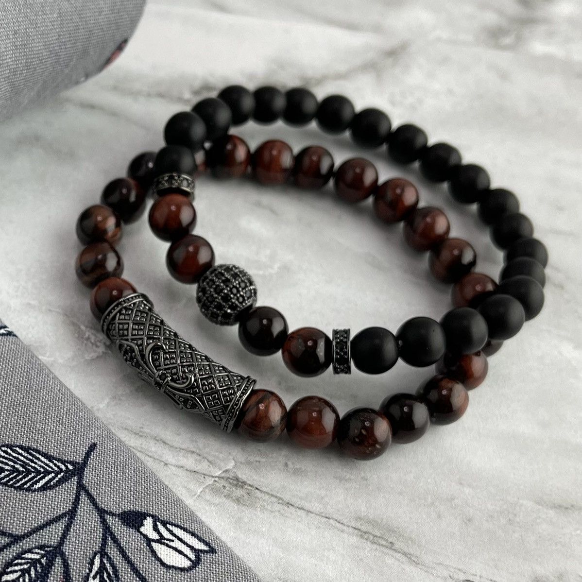 Jewelry Red Tiger Eye Stone 2 Pc. Bead Bracelet Size ONE SIZE - 2 Thumbnail