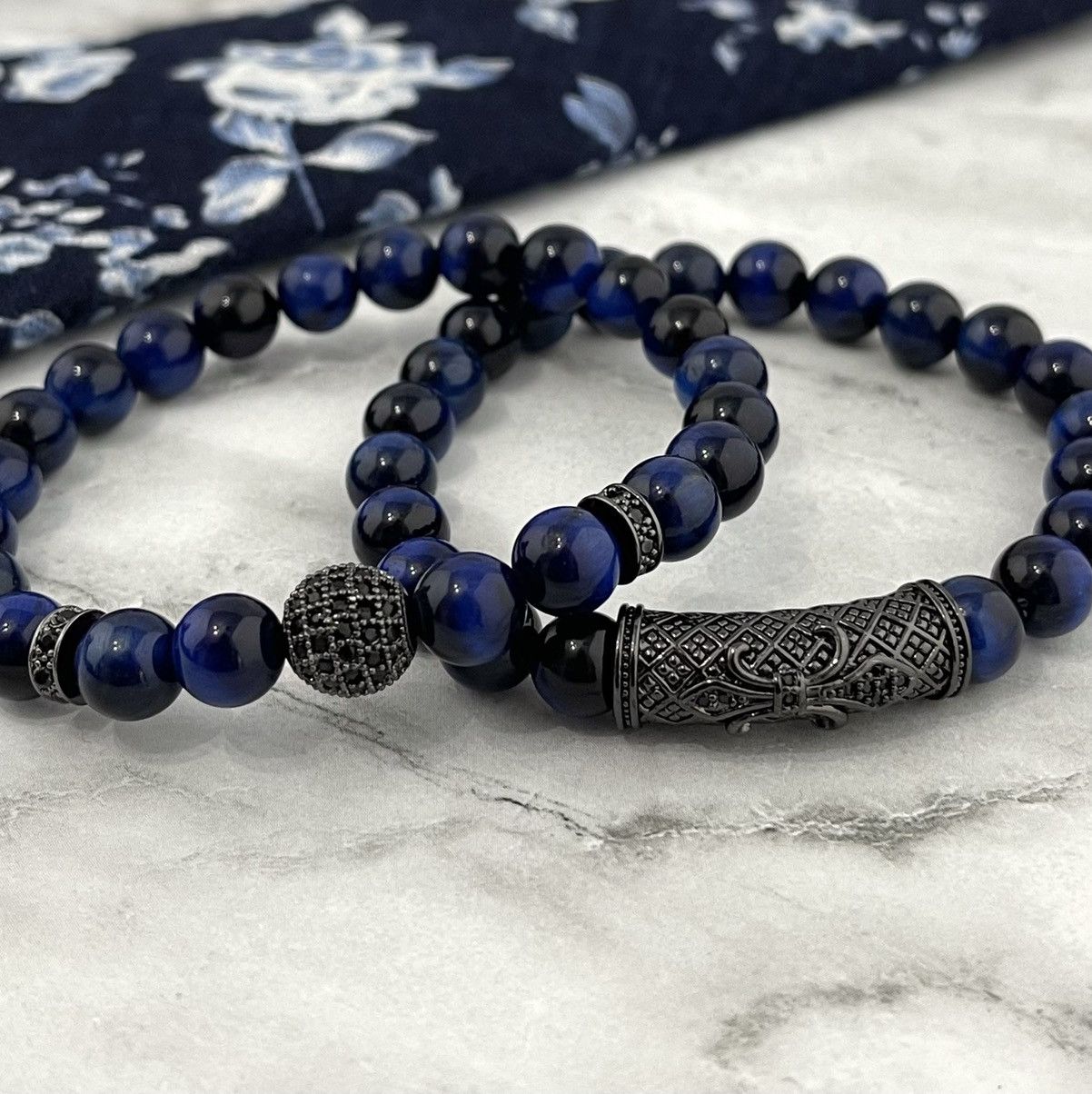 Jewelry Blue Tiger Eye Stone 2 Pc. Bead Bracelet Size ONE SIZE - 3 Thumbnail