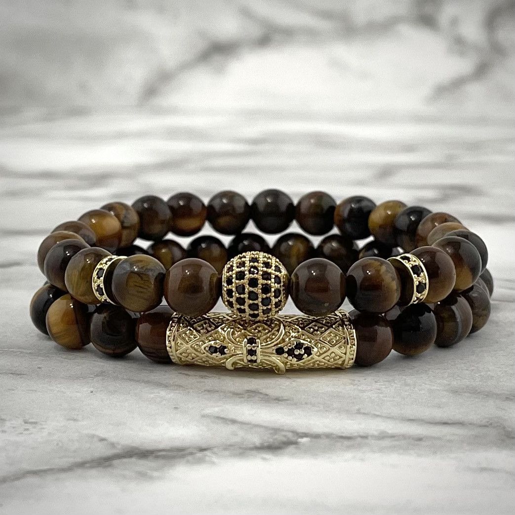 Jewelry Brown Tiger Eye Stone 2 Pc. Bead Bracelet Size ONE SIZE - 1 Thumbnail