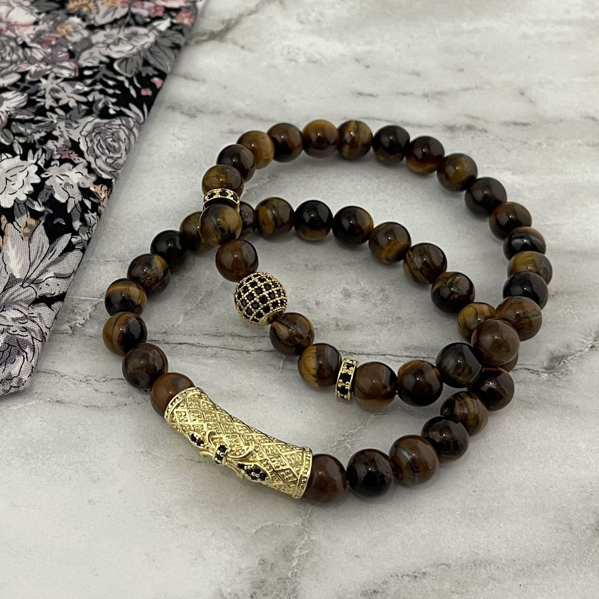 Jewelry Brown Tiger Eye Stone 2 Pc. Bead Bracelet Size ONE SIZE - 3 Thumbnail