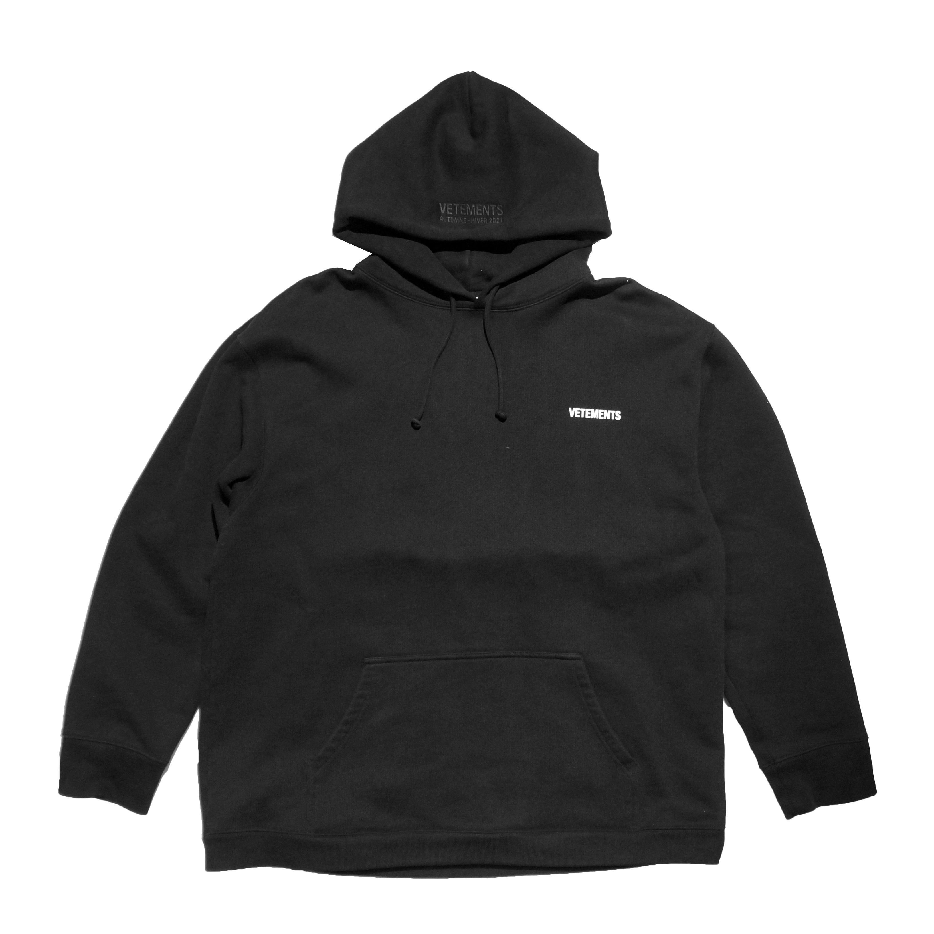 image of Vetements Fw21 Black Reverse Logo Hoodie, Men's (Size XL)
