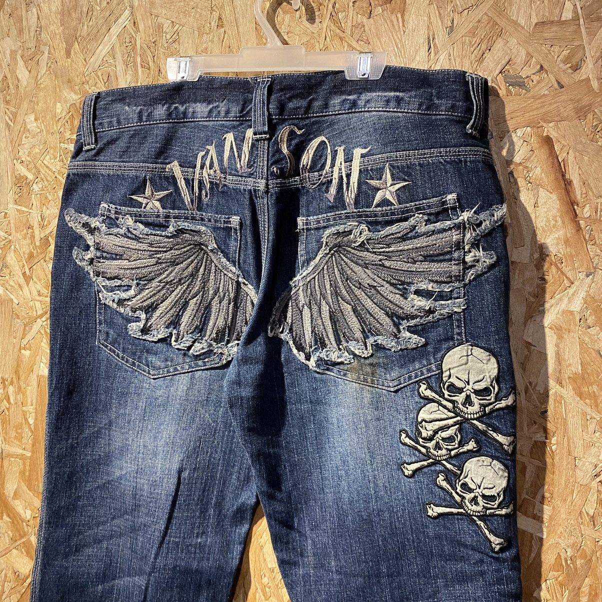 Vanson Leathers RARE‼️Vanson Leathers Wings And Skull Embroidery Denim Jeans Size US 34 / EU 50 - 3 Thumbnail
