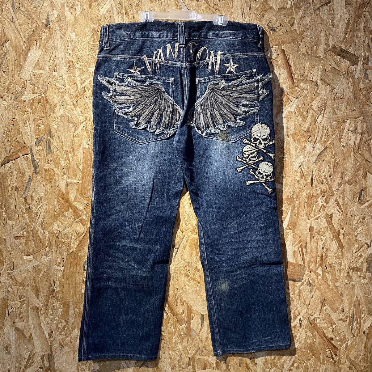 Vanson Leathers RARE‼️Vanson Leathers Wings And Skull Embroidery Denim Jeans Size US 34 / EU 50 - 1 Thumbnail
