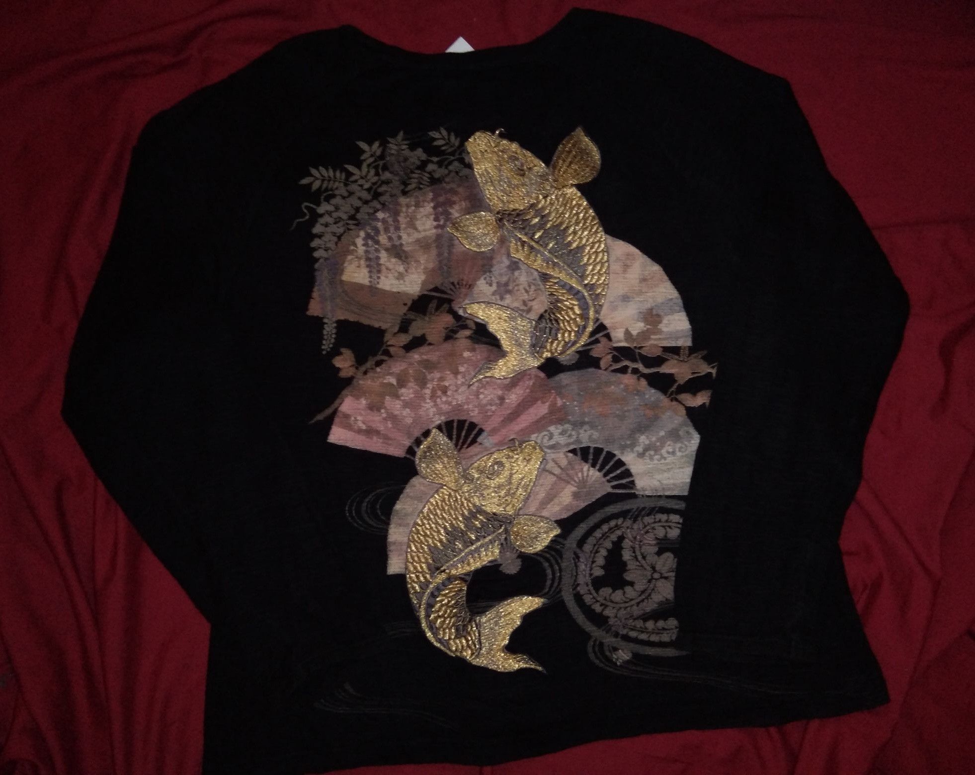 Japanese Brand Sukajan Koi Embroidered tshirt Japanese Art Tradition Size US L / EU 52-54 / 3 - 3 Thumbnail