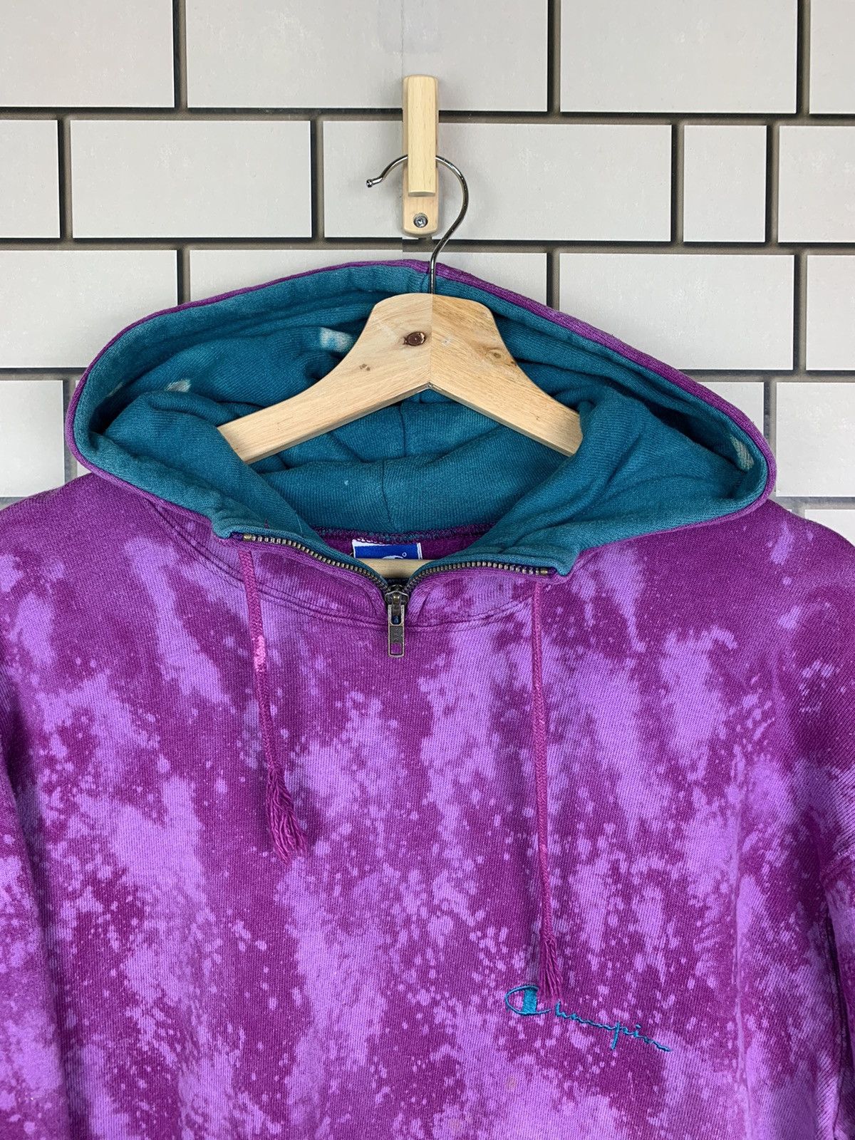 Champion × Vintage Vintage 90s Champion Custom Acid Wash Hoodie Sweatshirts Size US XL / EU 56 / 4 - 17 Thumbnail
