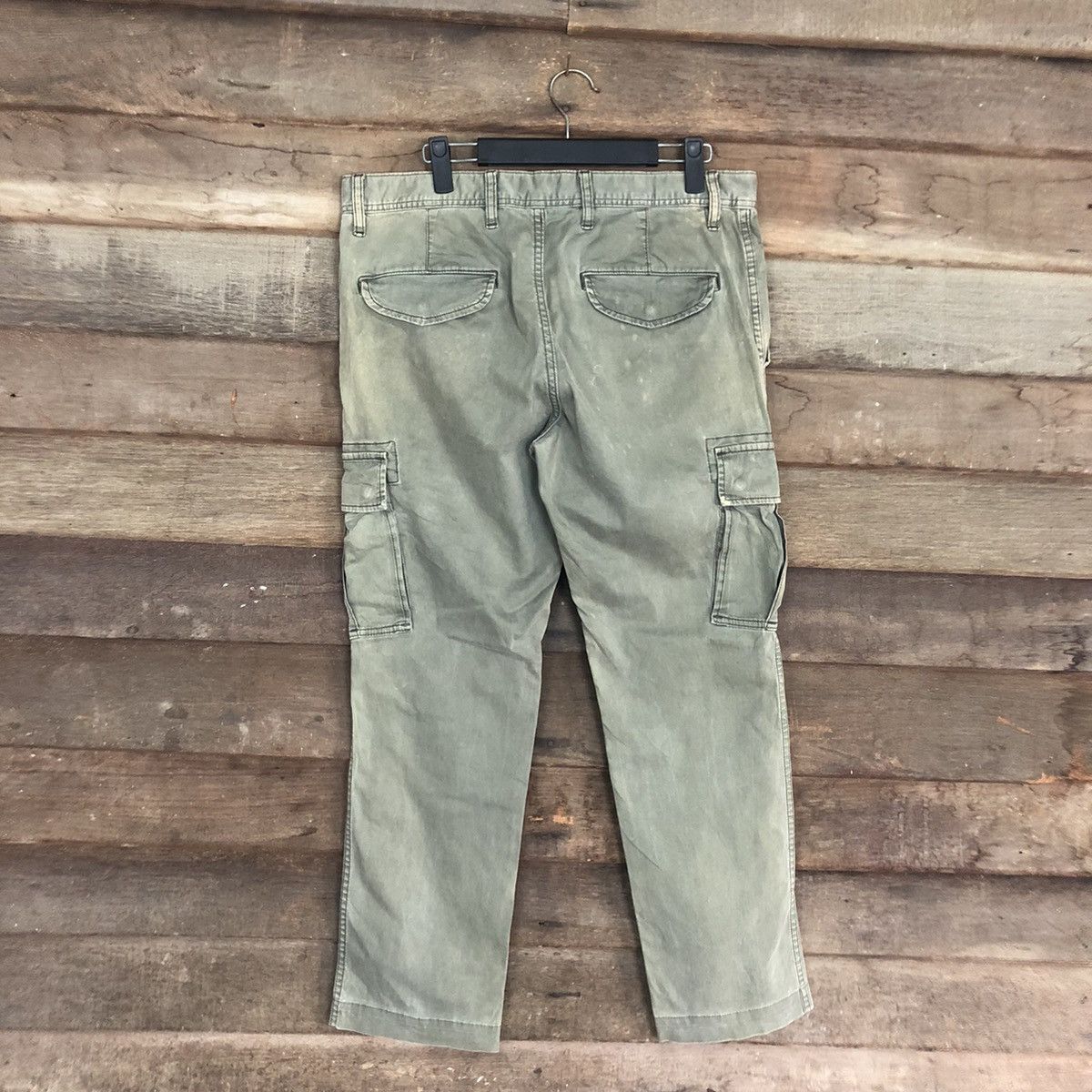 Japanese Brand Uniqlo Green Faded Multipocket Cargo Pants #5745 Size US 33 - 9 Thumbnail