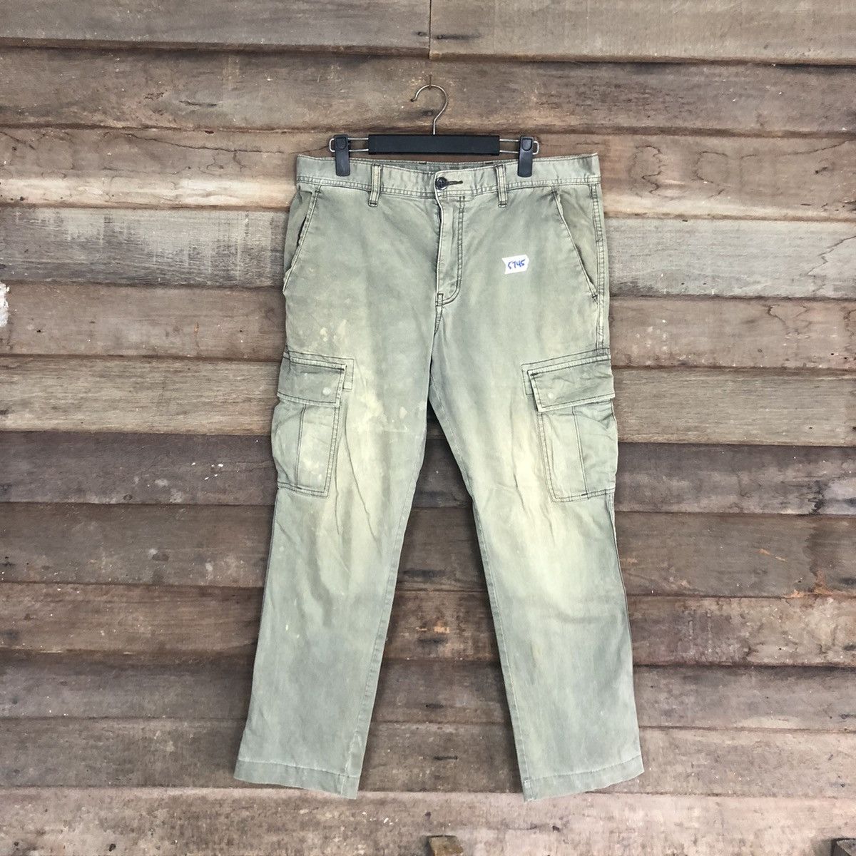 Japanese Brand Uniqlo Green Faded Multipocket Cargo Pants #5745 Size US 33 - 1 Thumbnail