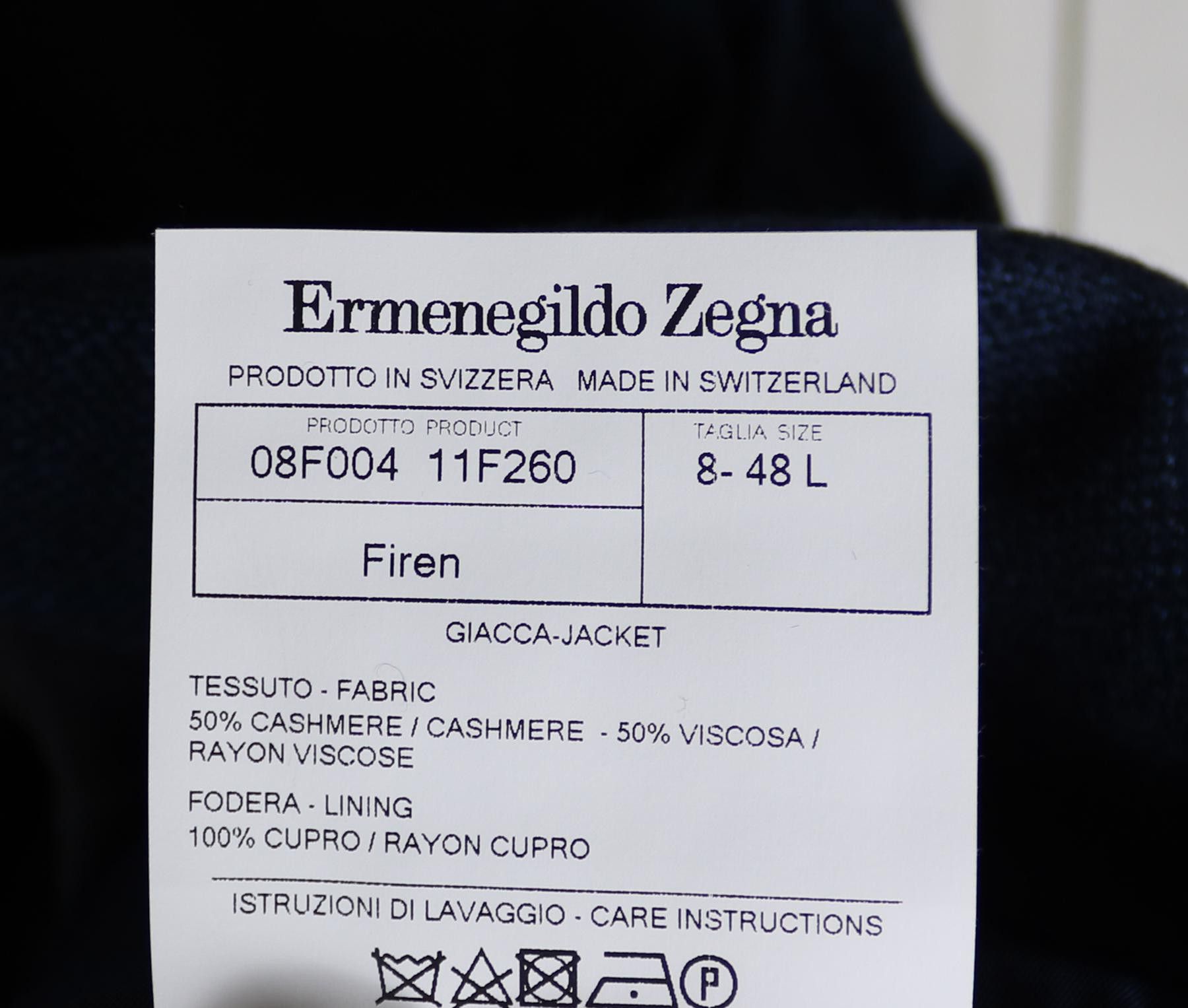 Ermenegildo Zegna Cashmere Flannel Navy Blazer Size 48L