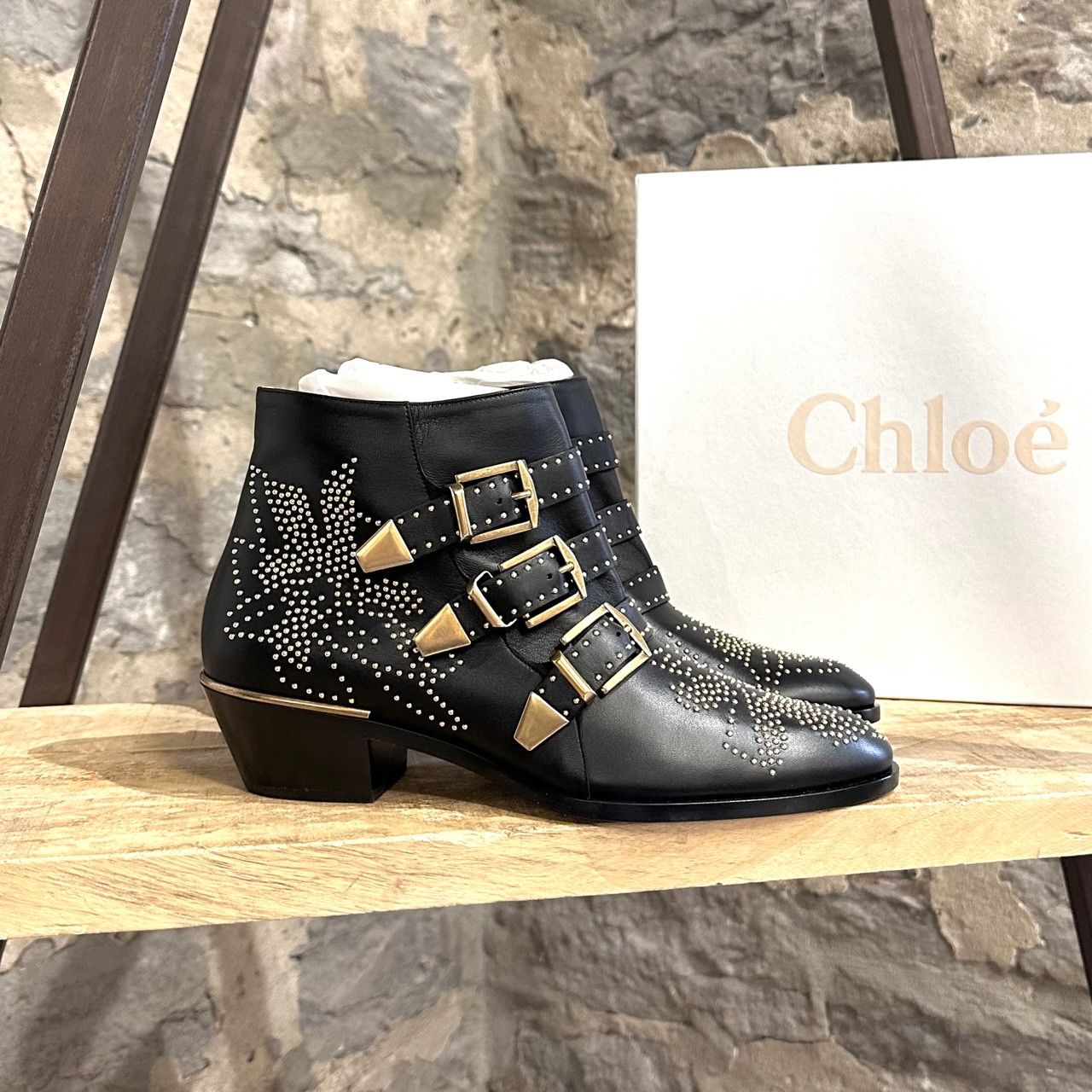 Chloe Chloé Black Leather Susanna Studded Buckled Boots Size US 10 / IT 40 - 1 Thumbnail