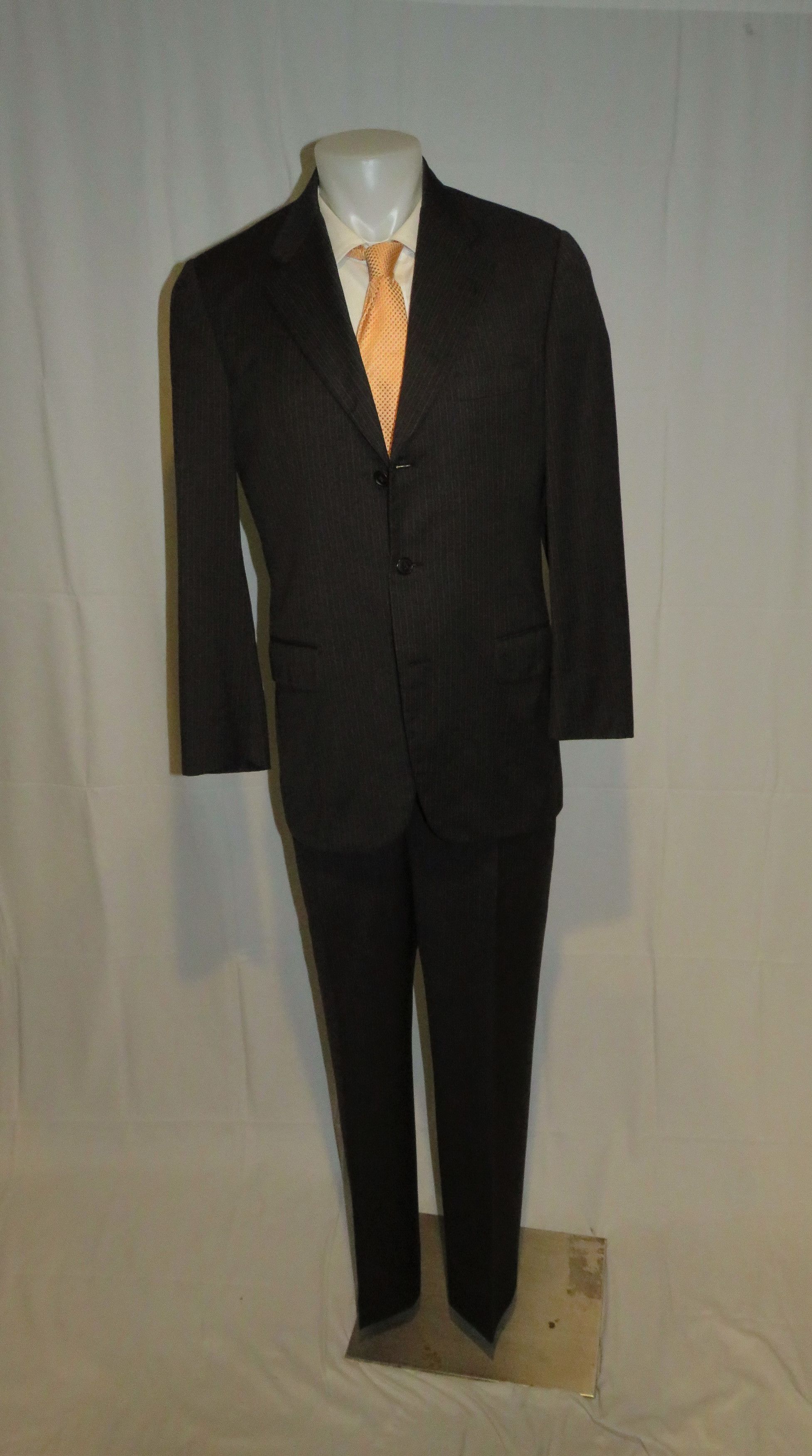 Super 100 Vintage Gray Striped Three Button Suit 40R