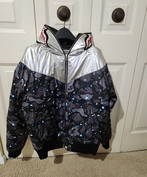 Bape A bathing ape BAPE space camo shark hoodie down jacket | Grailed