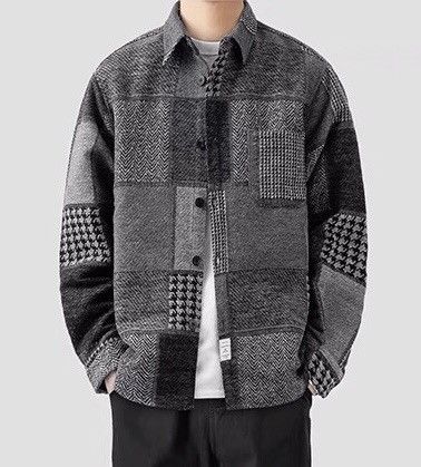 Retro fashion patchwork pattern button up shirt