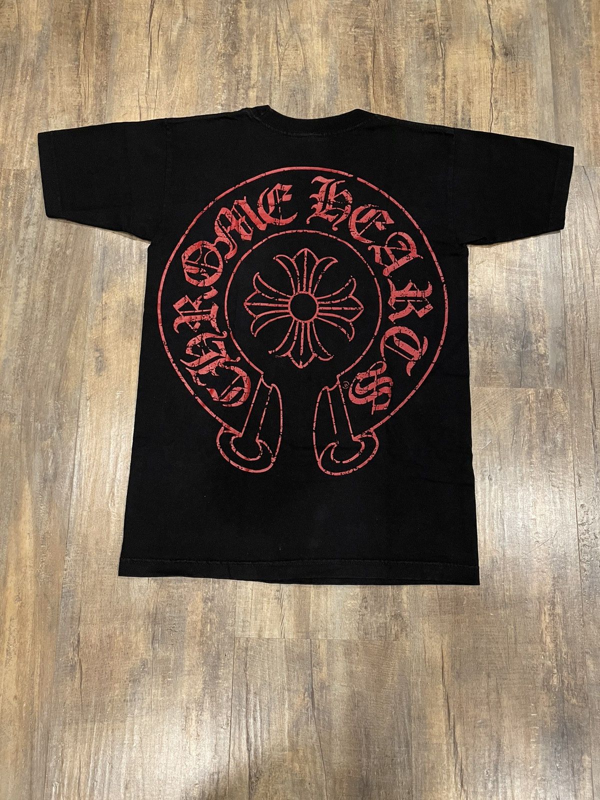 RARE Chrome Hearts Red Horseshoe Cross Logo Black Pocket Tee