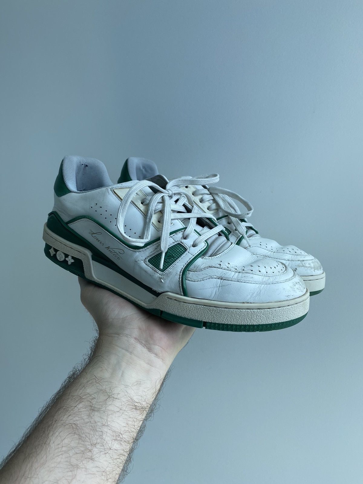 Pre-owned Lv Trainer Green White In Green/white