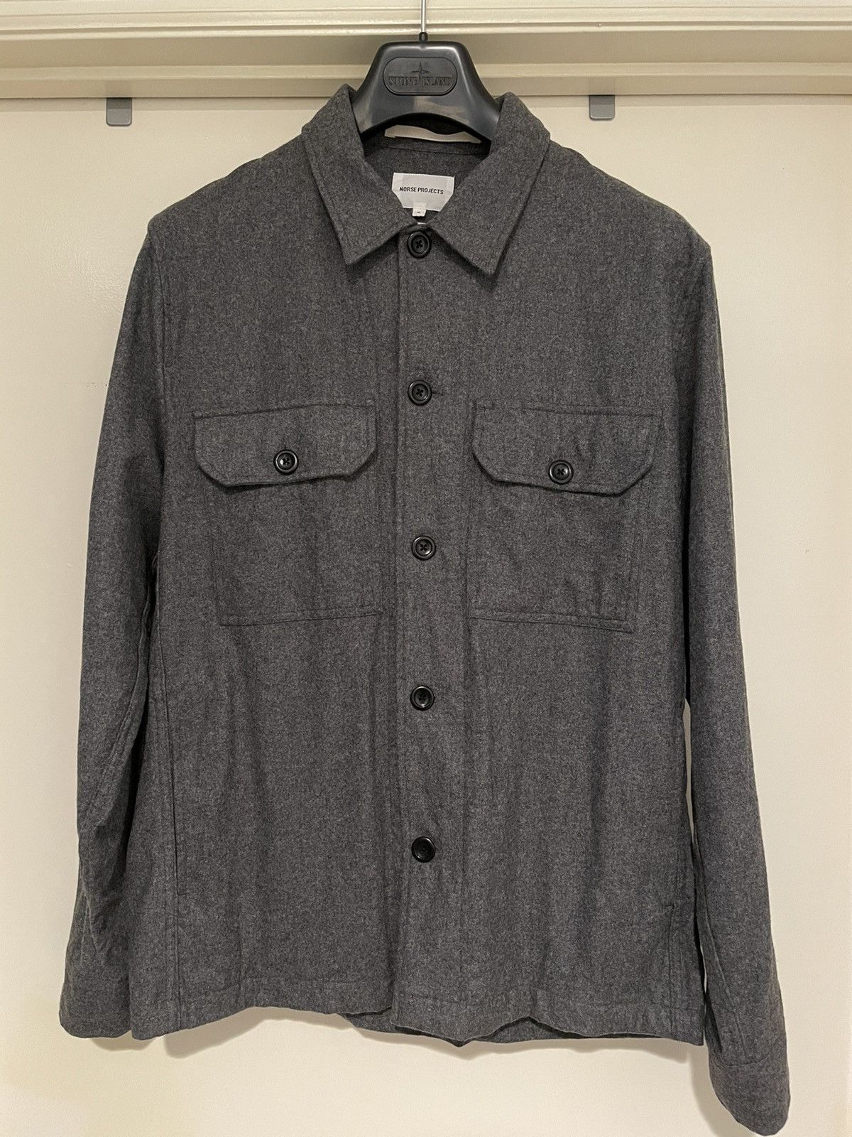 Norse Projects Norse Projects Charcoal Melange Kyle Wool Overshirt Size US M / EU 48-50 / 2 - 1 Thumbnail