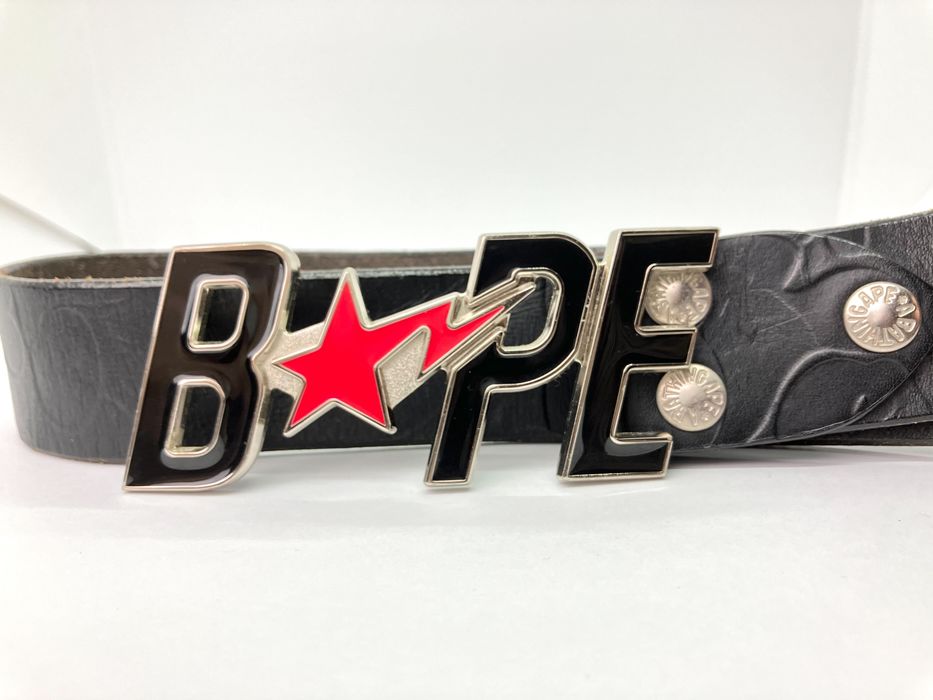 Bape Bape Star Bapesta Silver Logo Belt Size L Black Leather | Grailed