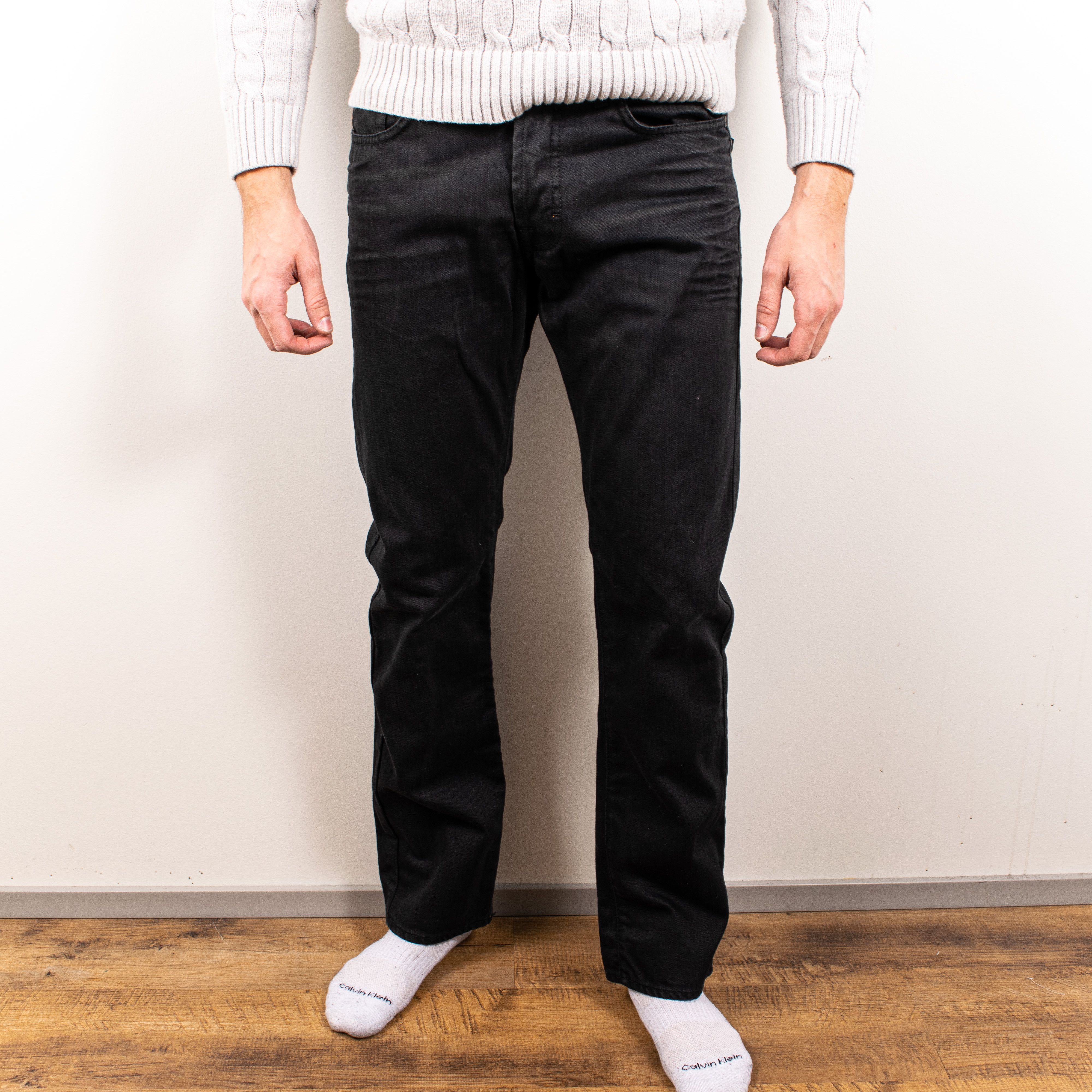 Vintage Hugo Boss Logo Waxed Straight Fit Black Jeans Grailed