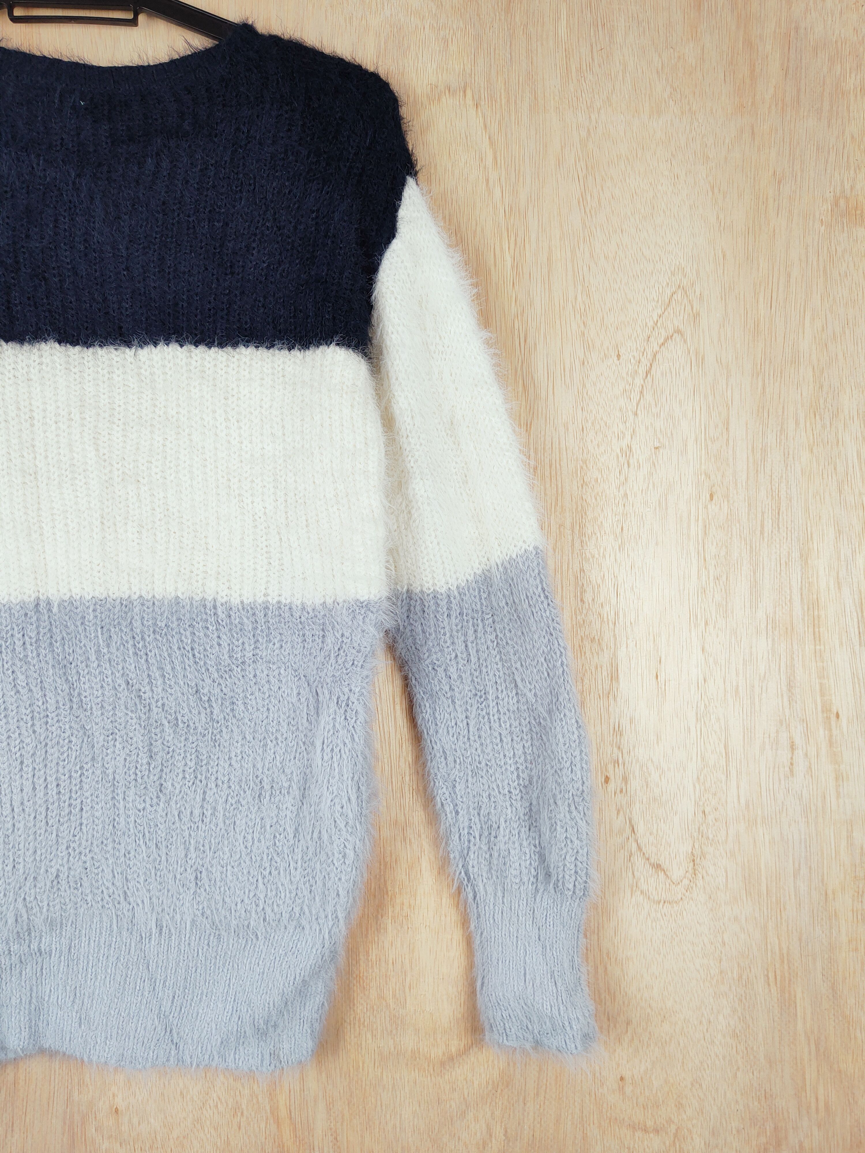 Japanese Brand Cecil Mc Bee shag shaggy fur mohair stripe Knitwear#S261 Size M / US 6-8 / IT 42-44 - 7 Thumbnail