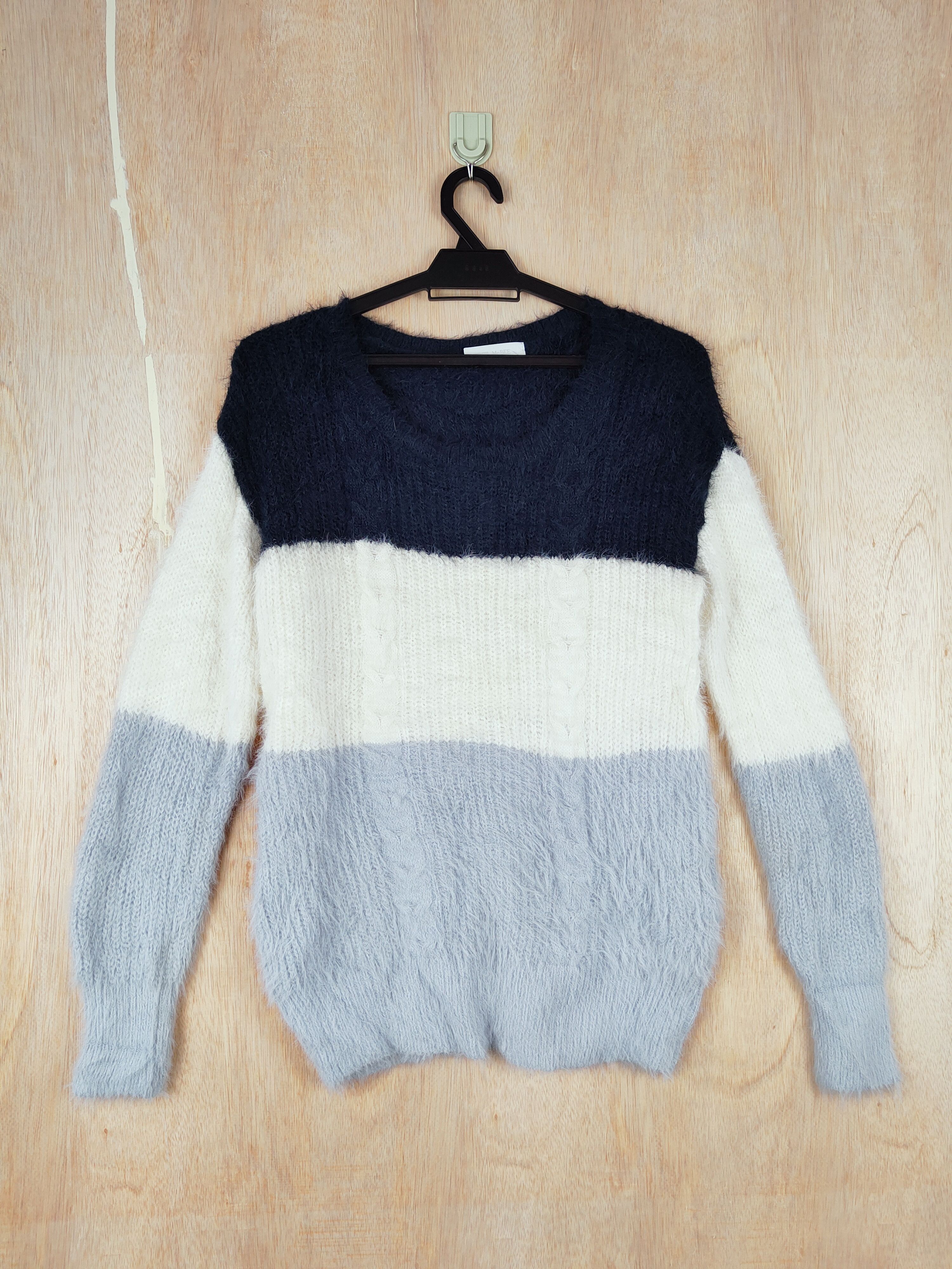 image of Homespun Knitwear Cecil Mc Bee Shag Shaggy Fur Mohair Stripe Knitwears261 in Black White Blue, Wome