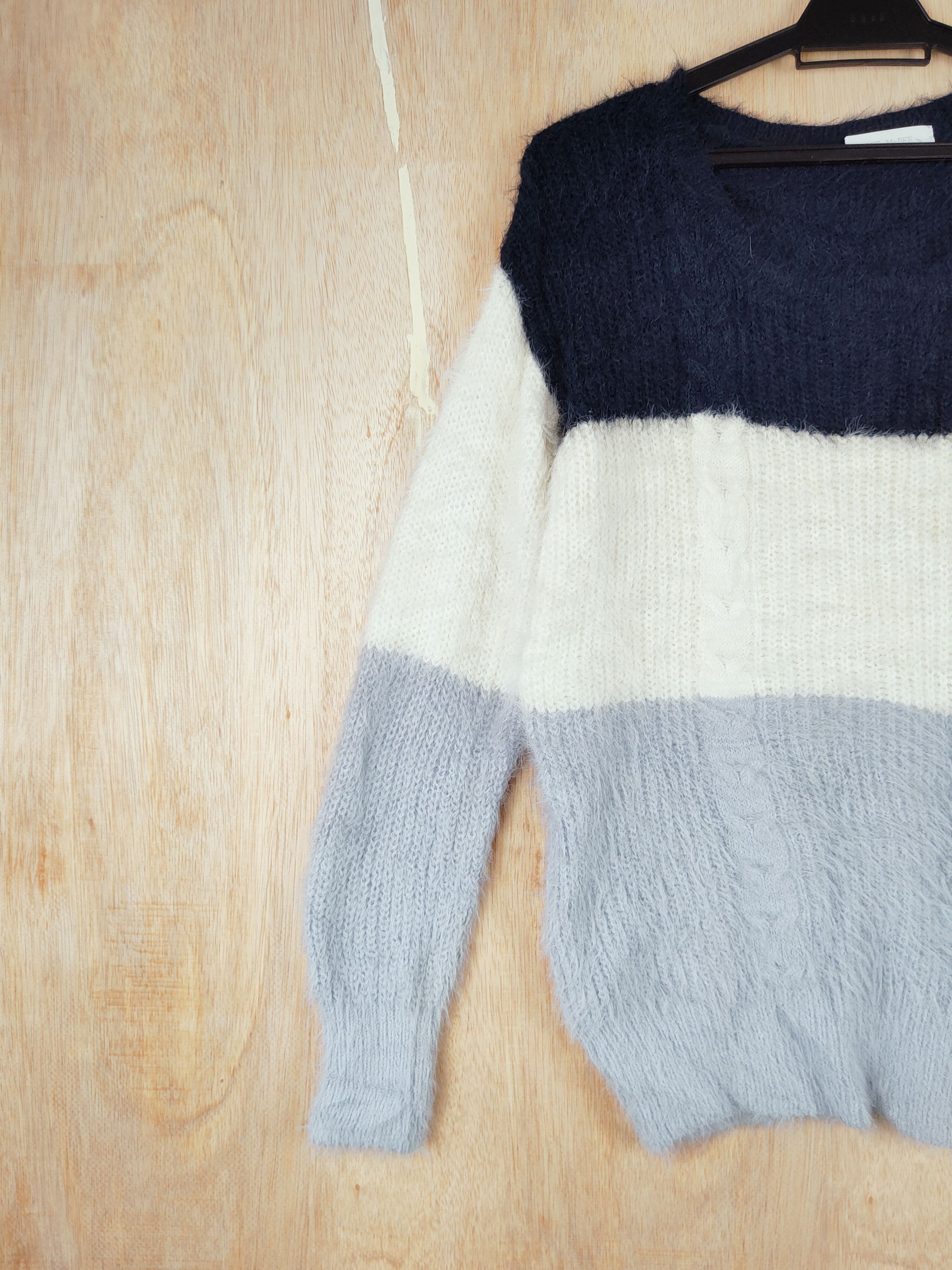 Japanese Brand Cecil Mc Bee shag shaggy fur mohair stripe Knitwear#S261 Size M / US 6-8 / IT 42-44 - 3 Thumbnail