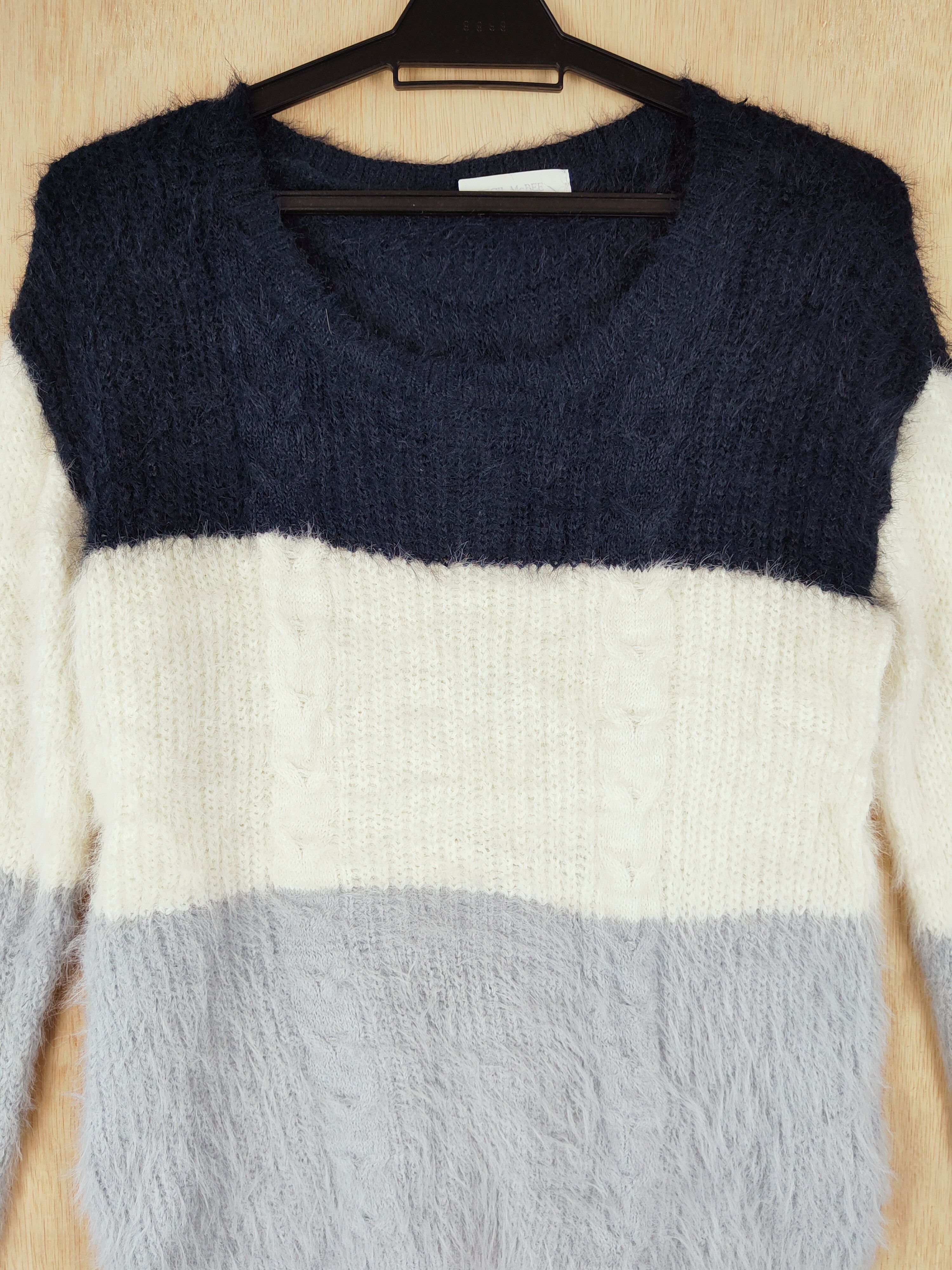 Japanese Brand Cecil Mc Bee shag shaggy fur mohair stripe Knitwear#S261 Size M / US 6-8 / IT 42-44 - 2 Thumbnail