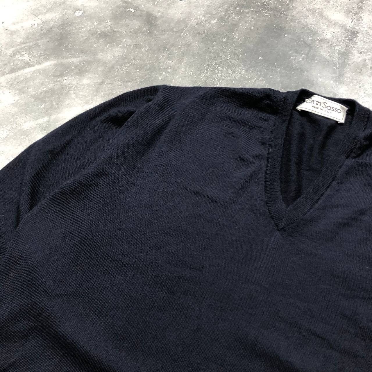 Gran Sasso Gran Sasso V-Neck Wool Sweater Pullover Dark Blue Size L Size US L / EU 52-54 / 3 - 10 Thumbnail