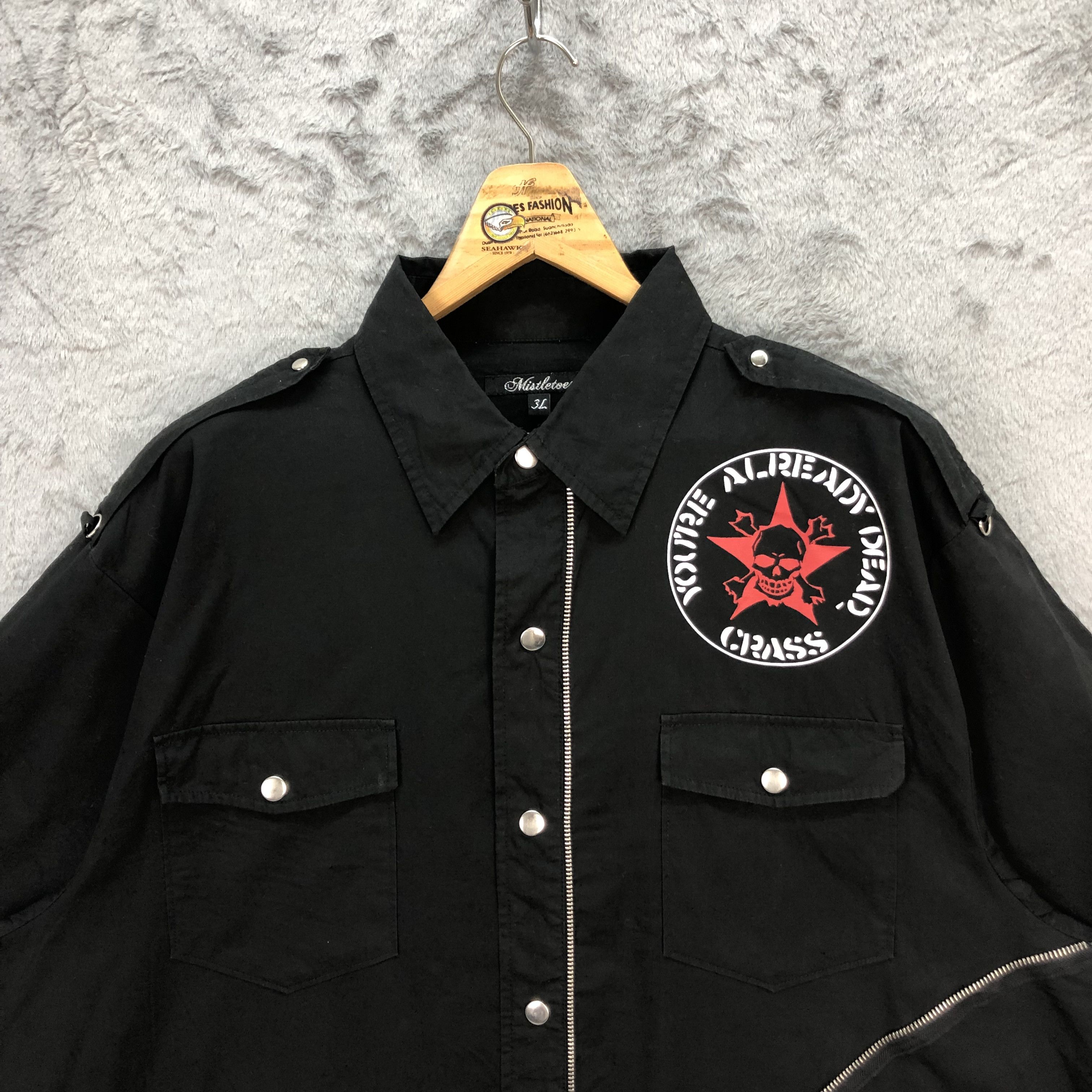 Band Tees CRASS - YOU'RE ALREADY DEAD BUTTON & ZIPPER SHIRT #5622-194 Size US XXL / EU 58 / 5 - 4 Thumbnail
