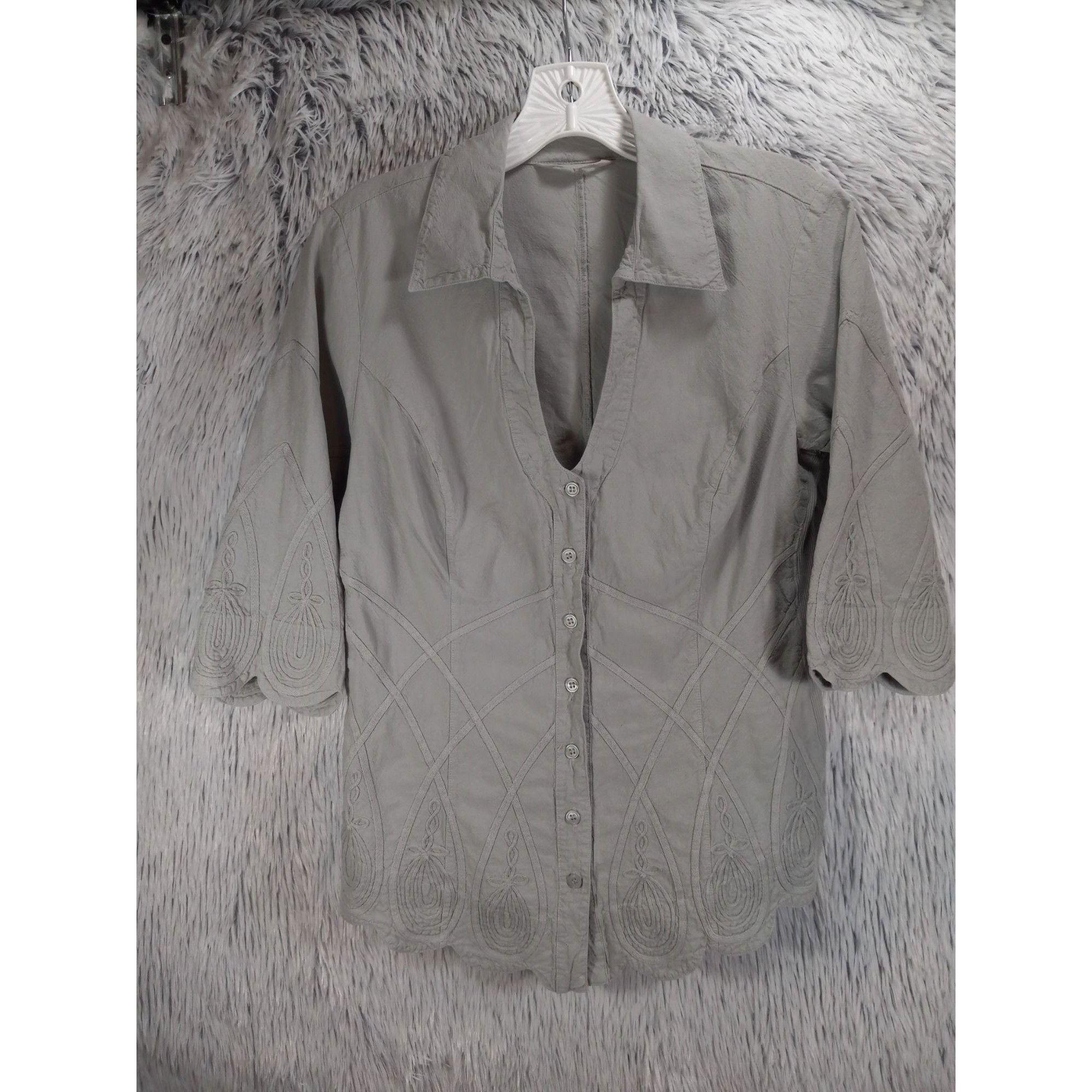 Softs Soft Surroundings Blouse Womans XS Gray Collared Embroidered Size XS / US 0-2 / IT 36-38 - 1 Preview
