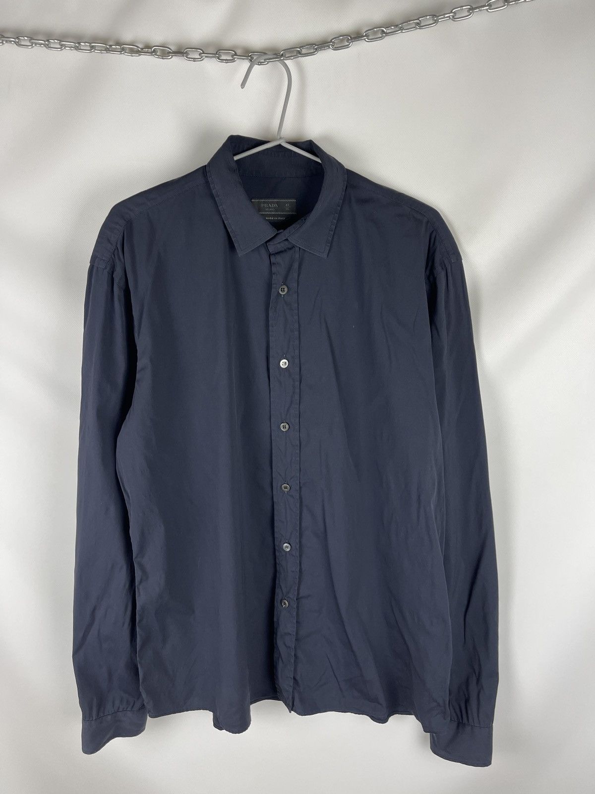 Prada Prada made in Italy navy cotton shirt size 41 16 Size US L / EU 52-54 / 3 - 8 Thumbnail
