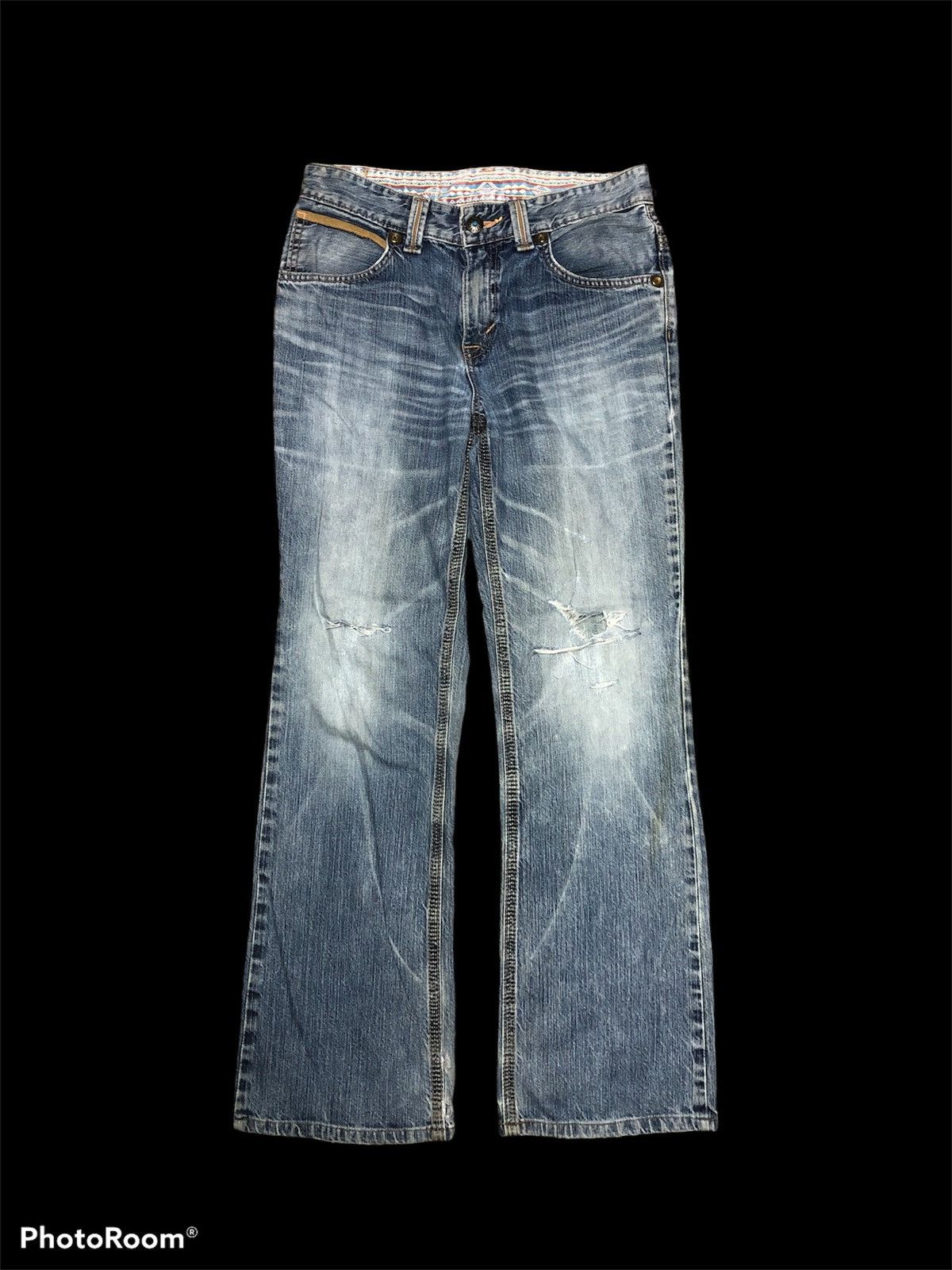 Edwin × Japanese Brand FLARE DISTRESSED EDWIN XV WASHED BLUE JEANS Size US 31 - 1 Thumbnail