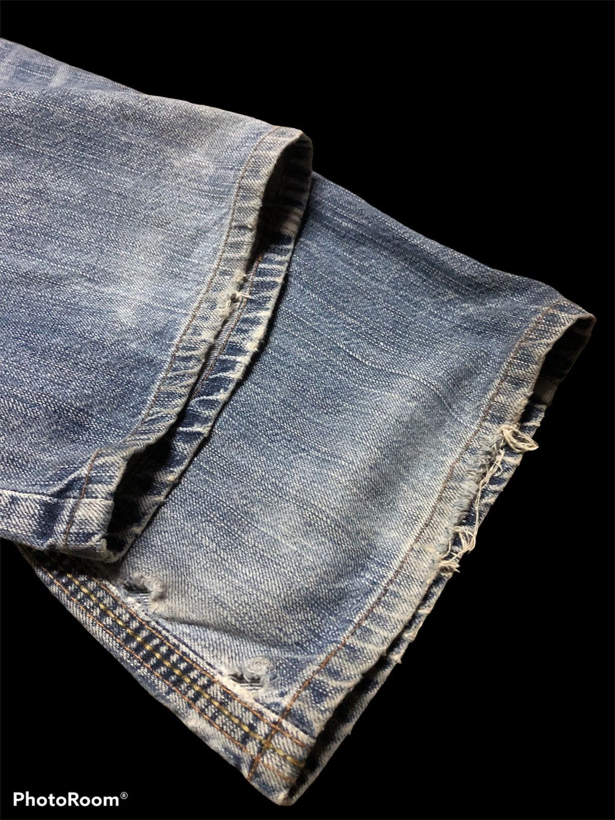 Edwin × Japanese Brand FLARE DISTRESSED EDWIN XV WASHED BLUE JEANS Size US 31 - 4 Thumbnail