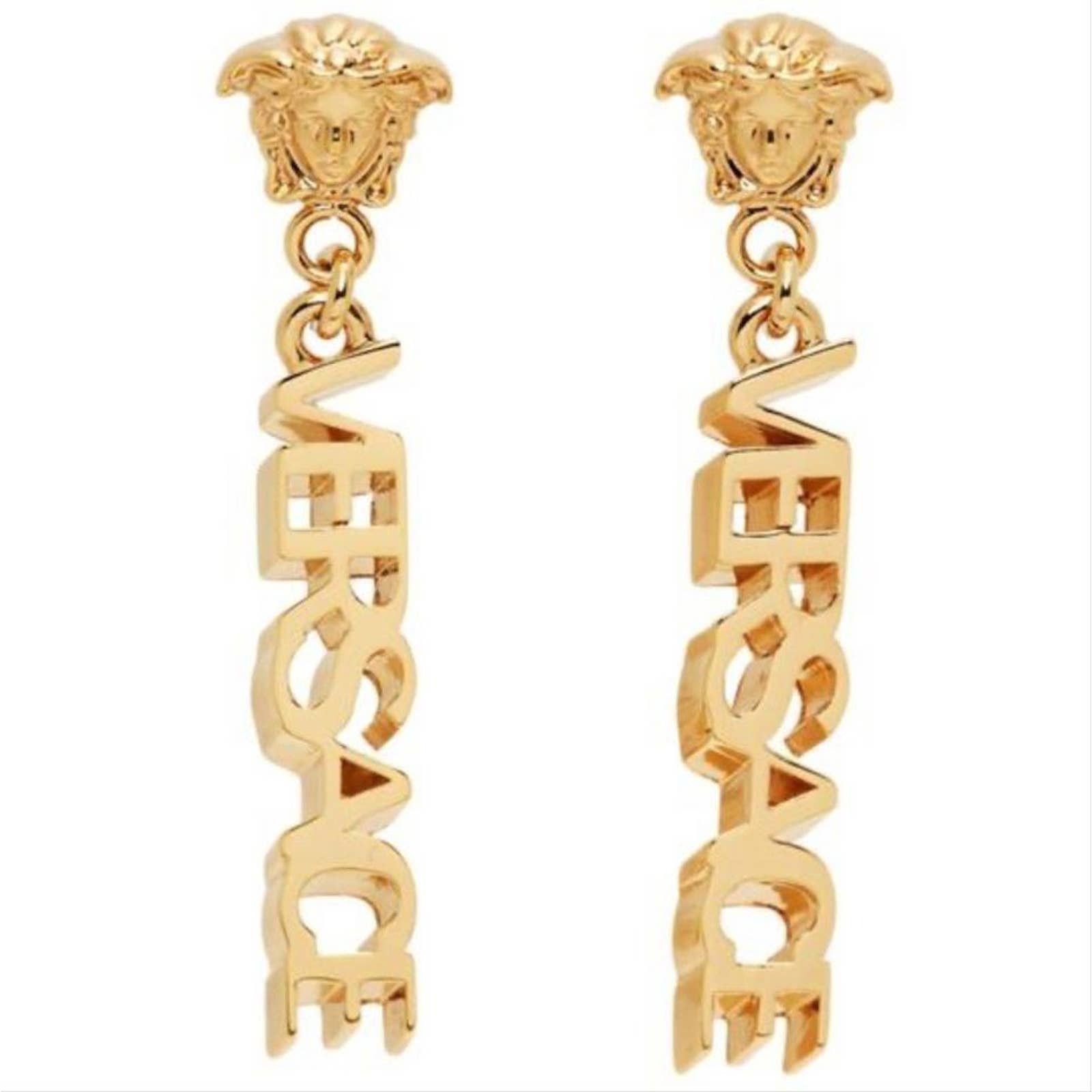 Versace Medusa logo bar gold tone earrings Size ONE SIZE - 3 Thumbnail
