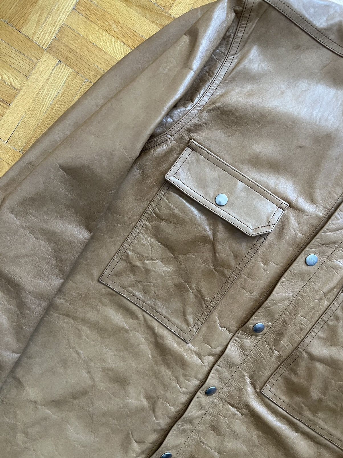 NEW 52 Tan Honey Calf Leather Crippled Overshirt Jacket