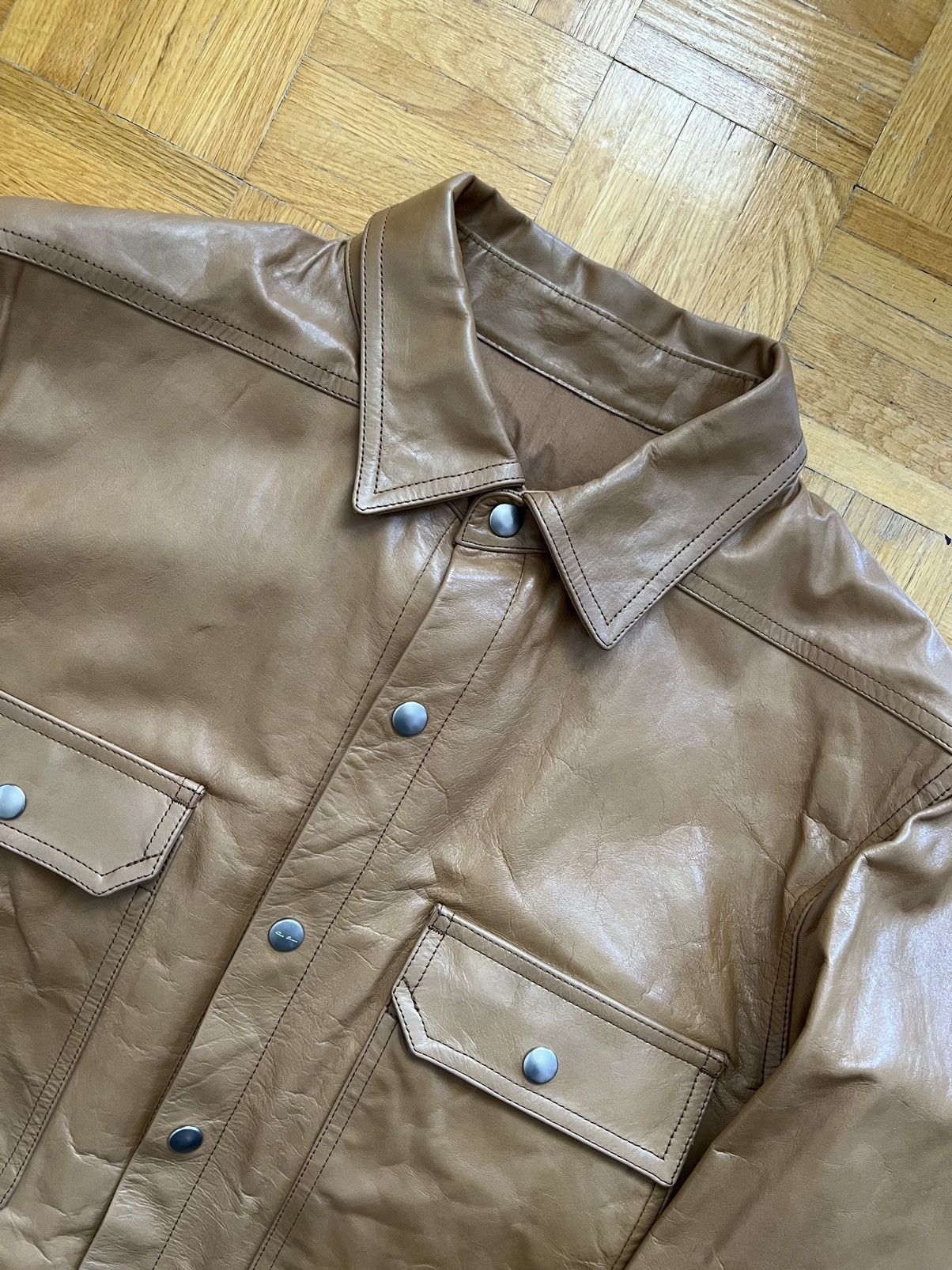 NEW 52 Tan Honey Calf Leather Crippled Overshirt Jacket