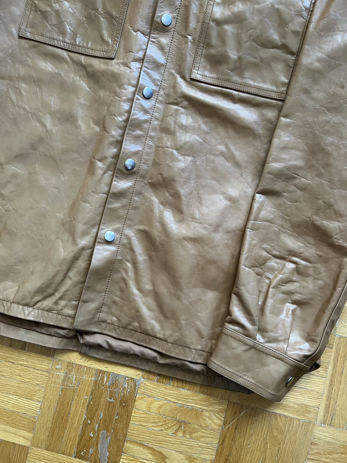 NEW 52 Tan Honey Calf Leather Crippled Overshirt Jacket