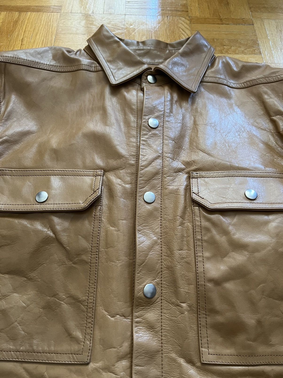 NEW 52 Tan Honey Calf Leather Crippled Overshirt Jacket