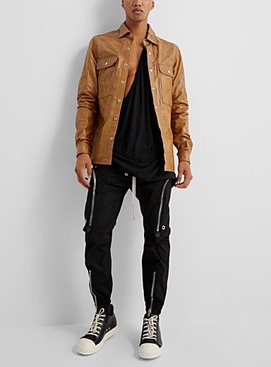 Rick Owens NEW 52 Tan Honey Calf Leather Crippled Overshirt Jacket