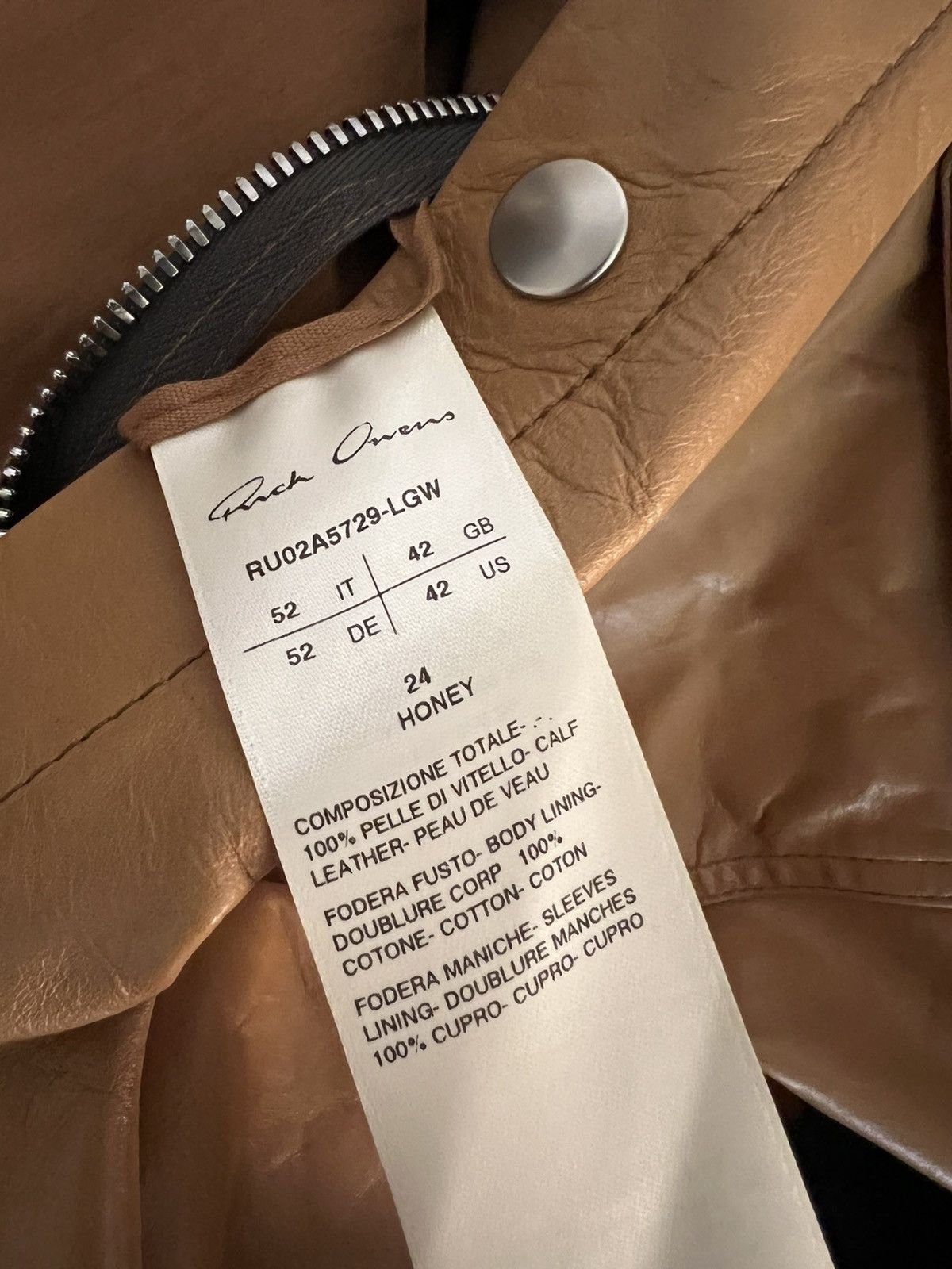 NEW 52 Tan Honey Calf Leather Crippled Overshirt Jacket
