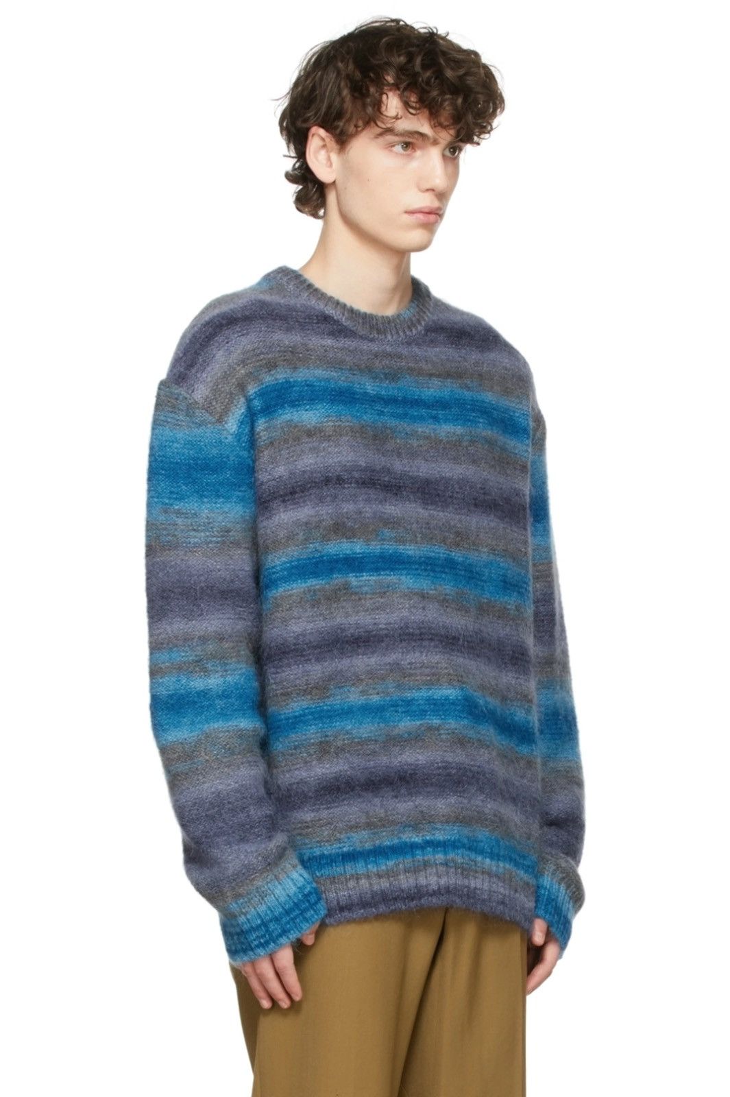 NEW 48 Blue Mohair Silk Wool Fuzzy Wuzzy Striped Sweater