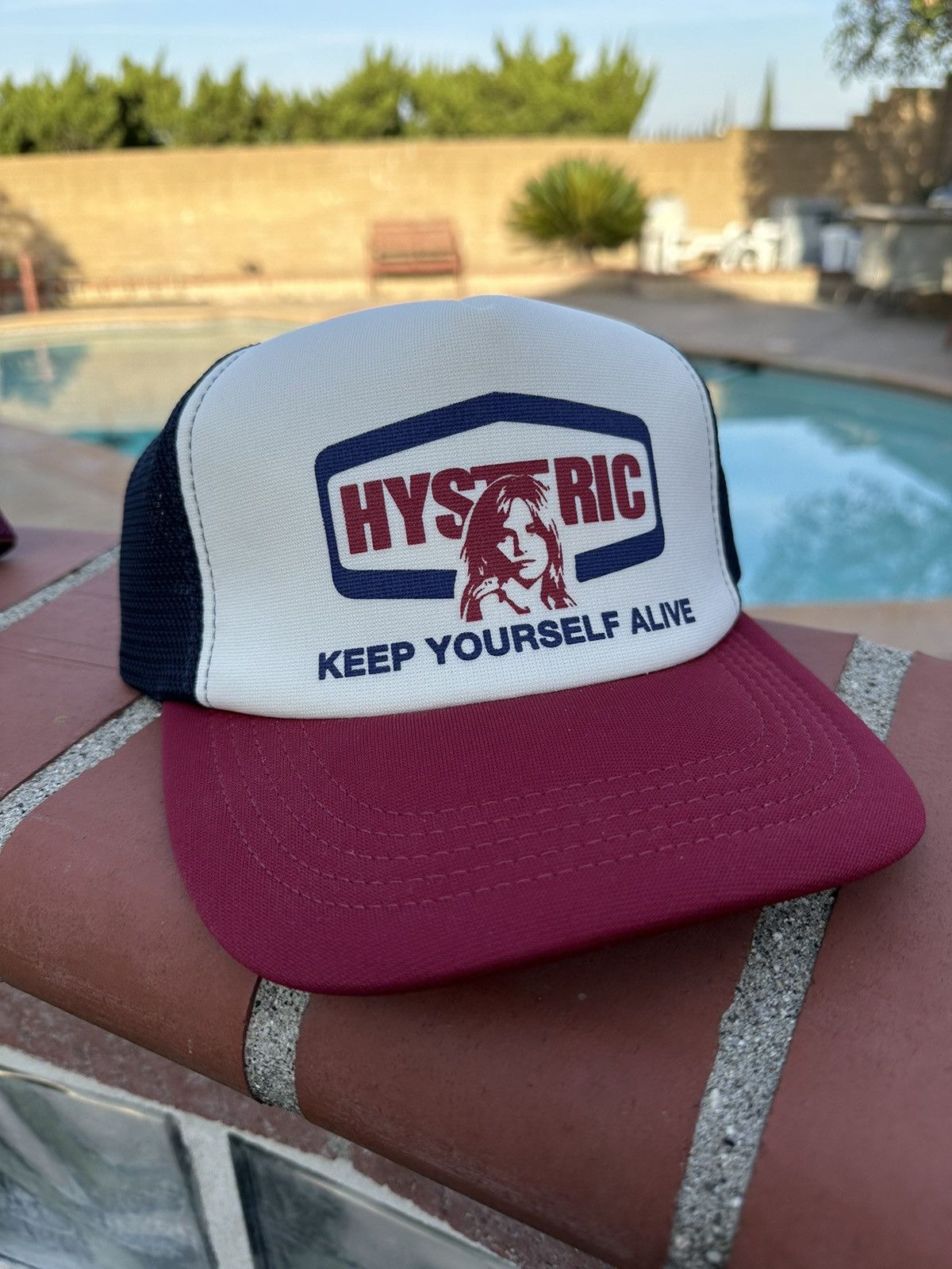 Hysteric Glamour on sale Keep Yourself Alive Trucker Cap Hat Navy/White