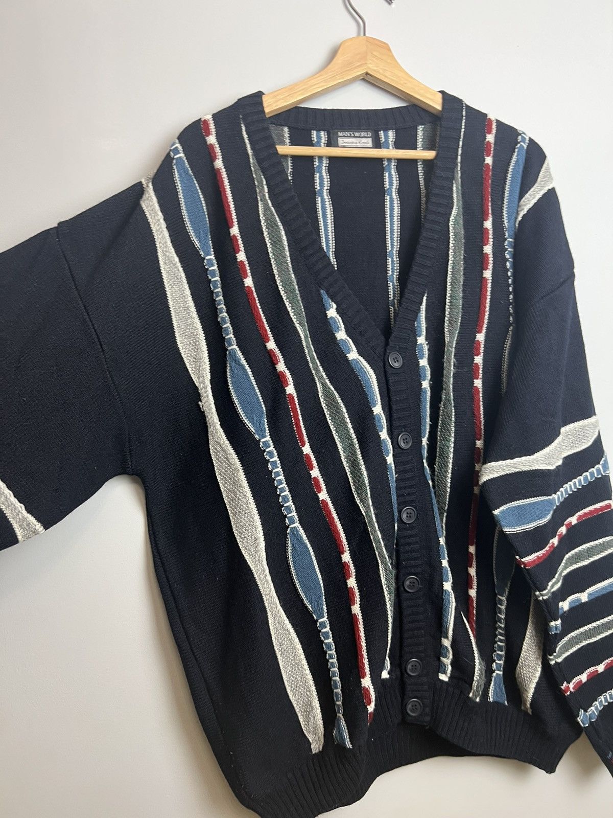 Vintage Vintage 90s Coloured Cable Knit Cardigan Like Coogi Size US XL / EU 56 / 4 - 4 Thumbnail