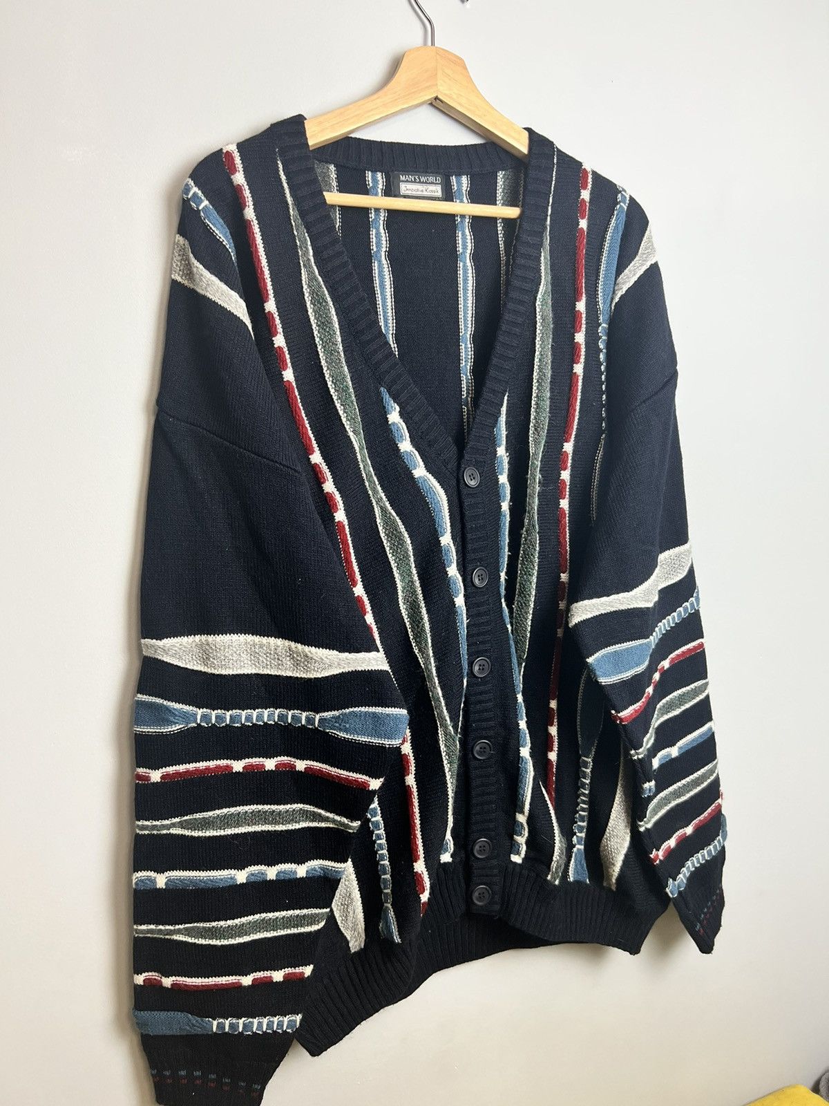Vintage Vintage 90s Coloured Cable Knit Cardigan Like Coogi Size US XL / EU 56 / 4 - 3 Thumbnail
